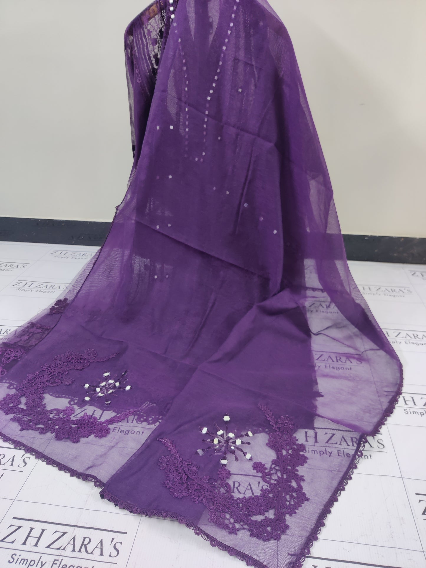 Brinjal Purple Mirror Cutwork 2pc