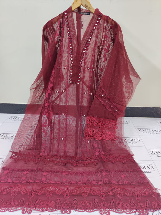 Maroon Mirror Cutwork 2pc