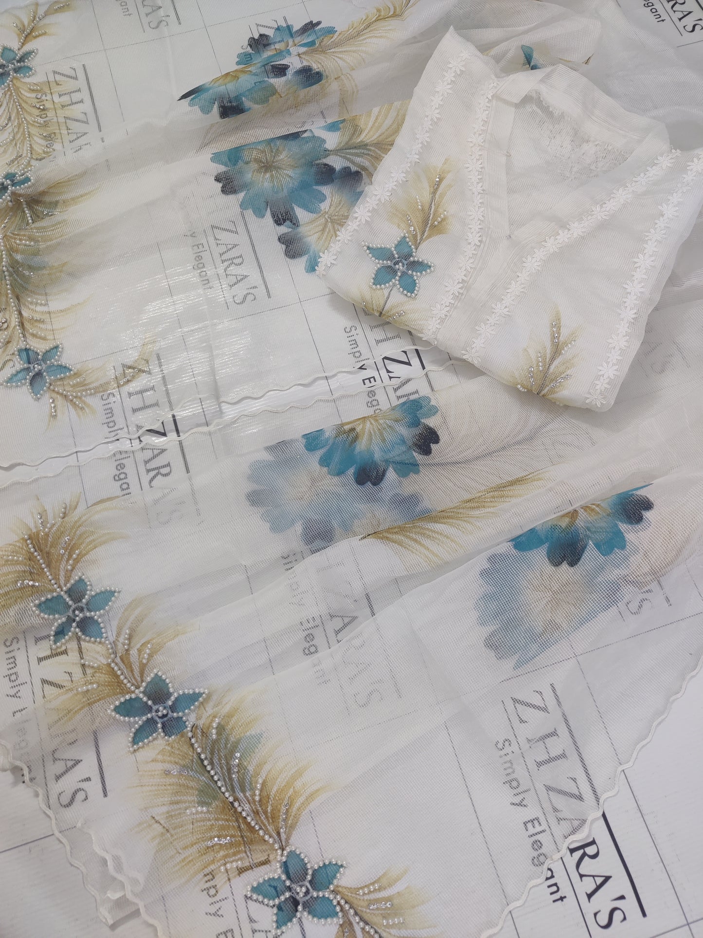 White Hand Embellished Hand Painted Cutwork 2pc