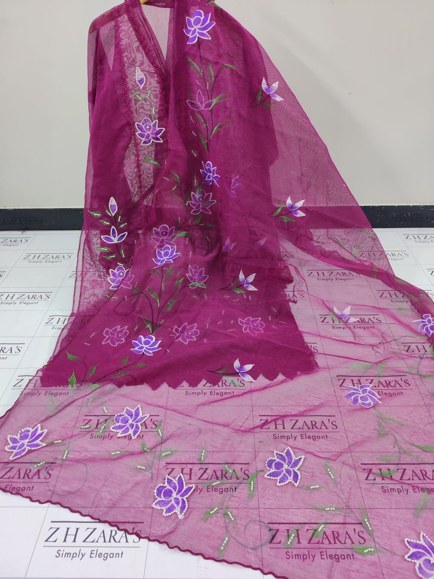 Magenta hotpink Hand Embellished Hand Painted Cutwork 2pc