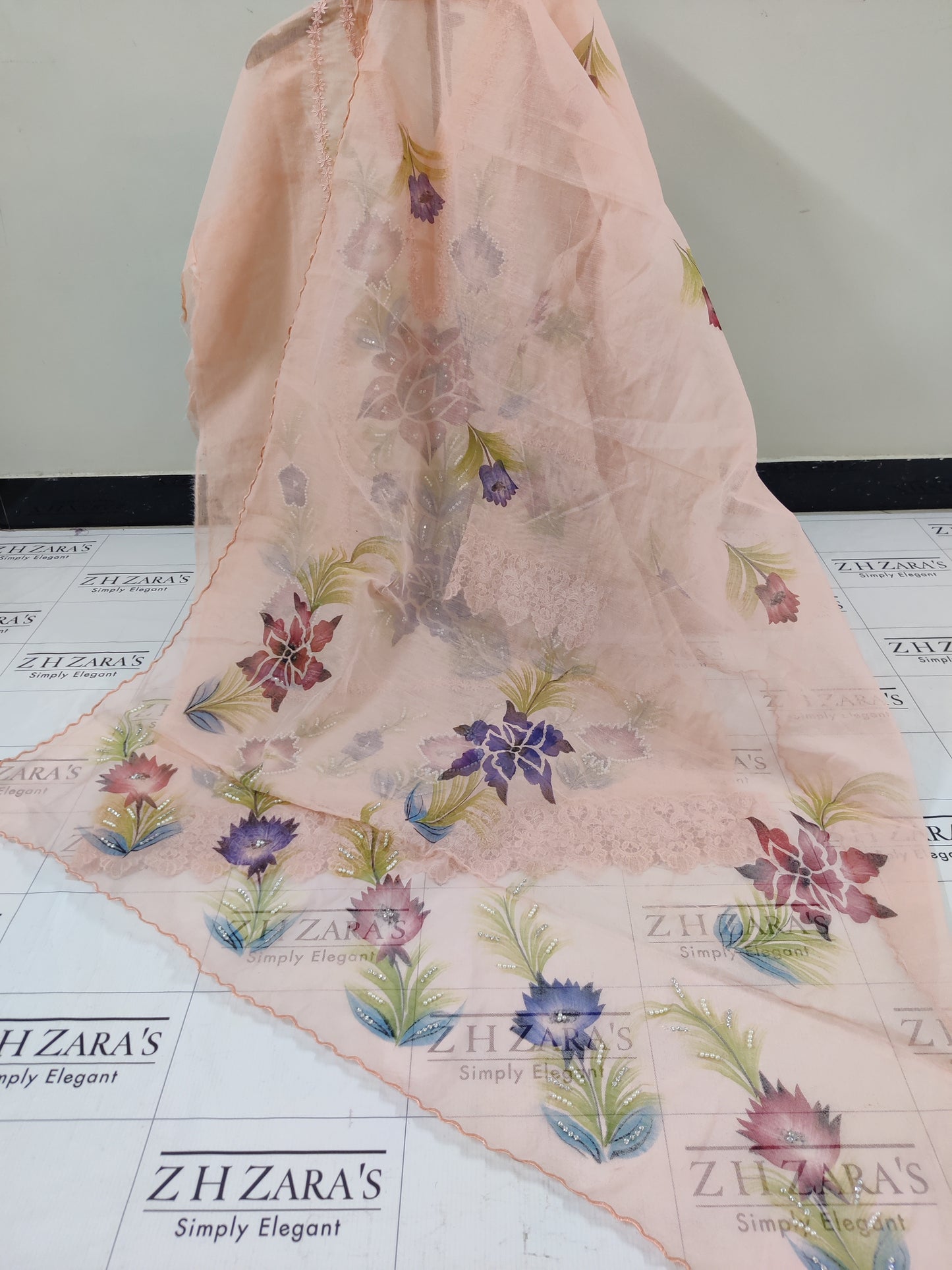 Peachy Pink Hand Embellished Hand Painted Cutwork 2pc