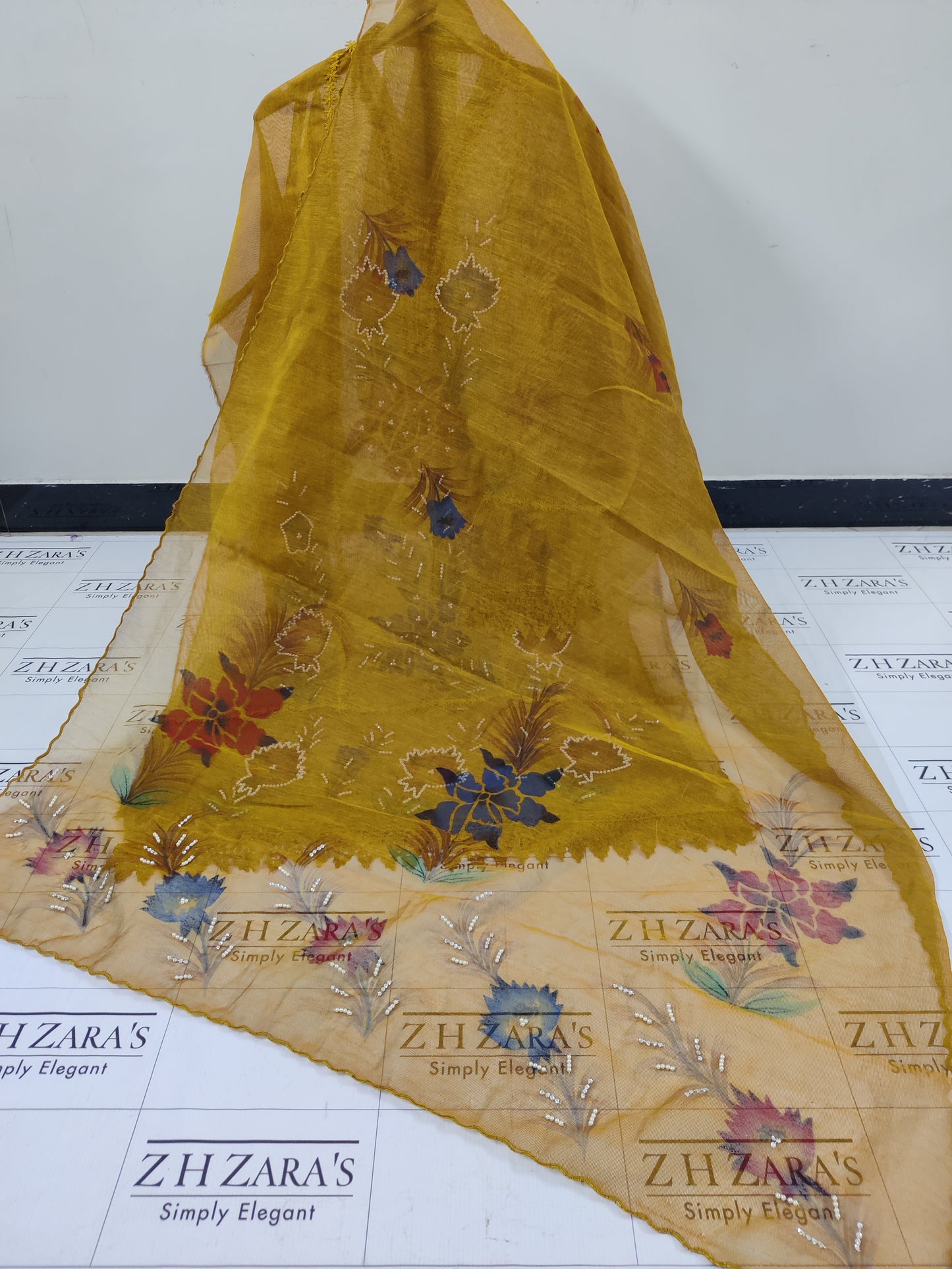 Mustard Hand Embellished Hand Painted Cutwork 2pc