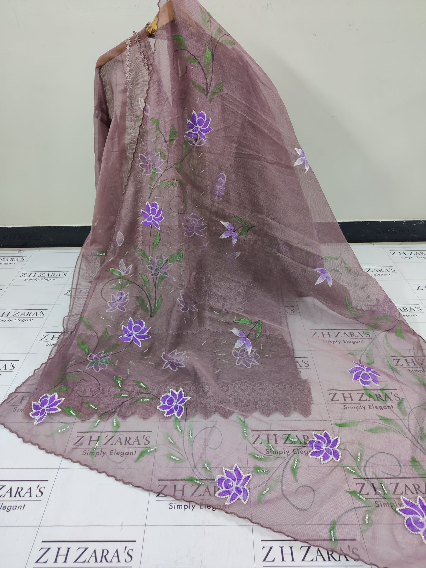 Purplish Tea Pink Hand Embellished Hand Painted Cutwork 2pc