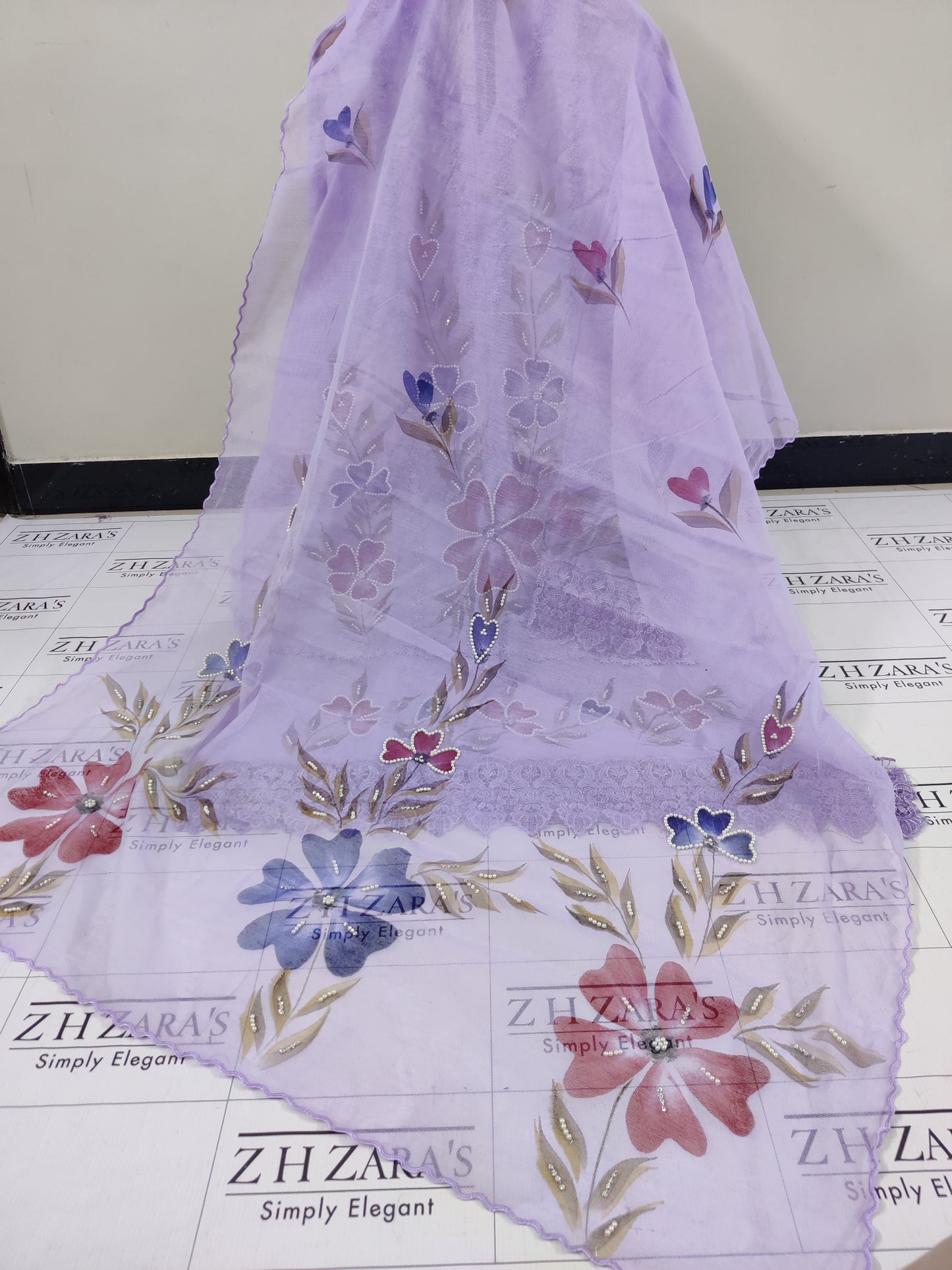 Lilac Hand Embellished Hand Painted Cutwork 2pc