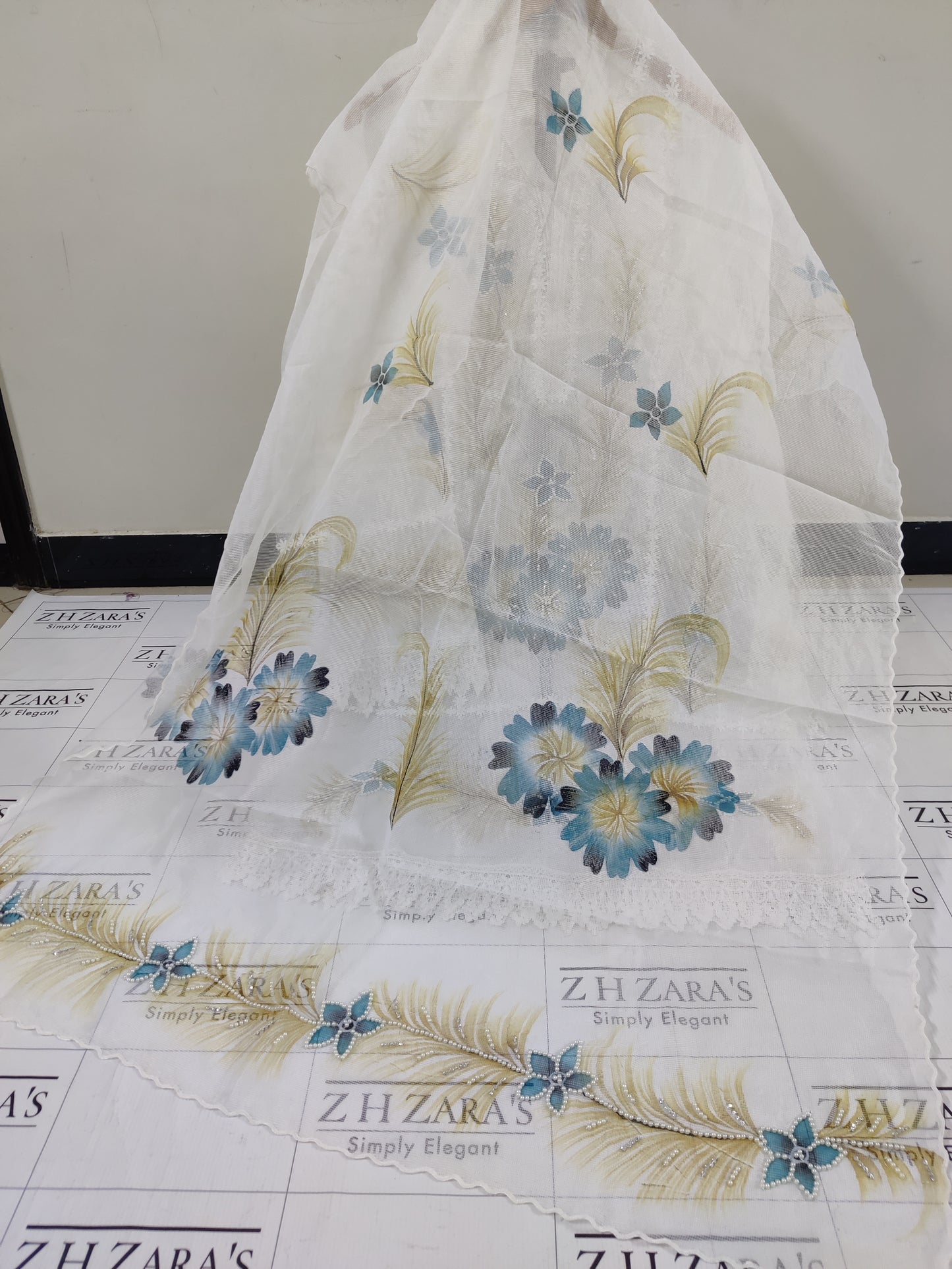 White Hand Embellished Hand Painted Cutwork 2pc