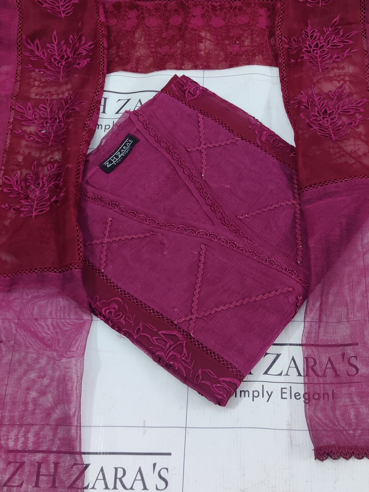 Duppata Cutwork Magenta Hotpink 2pc