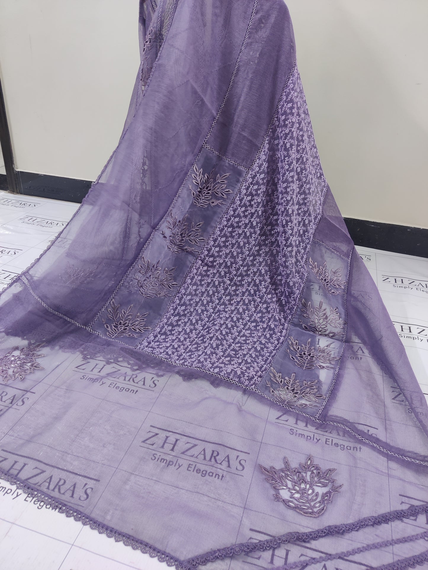 Duppata Cutwork Lavender Purple 2pc