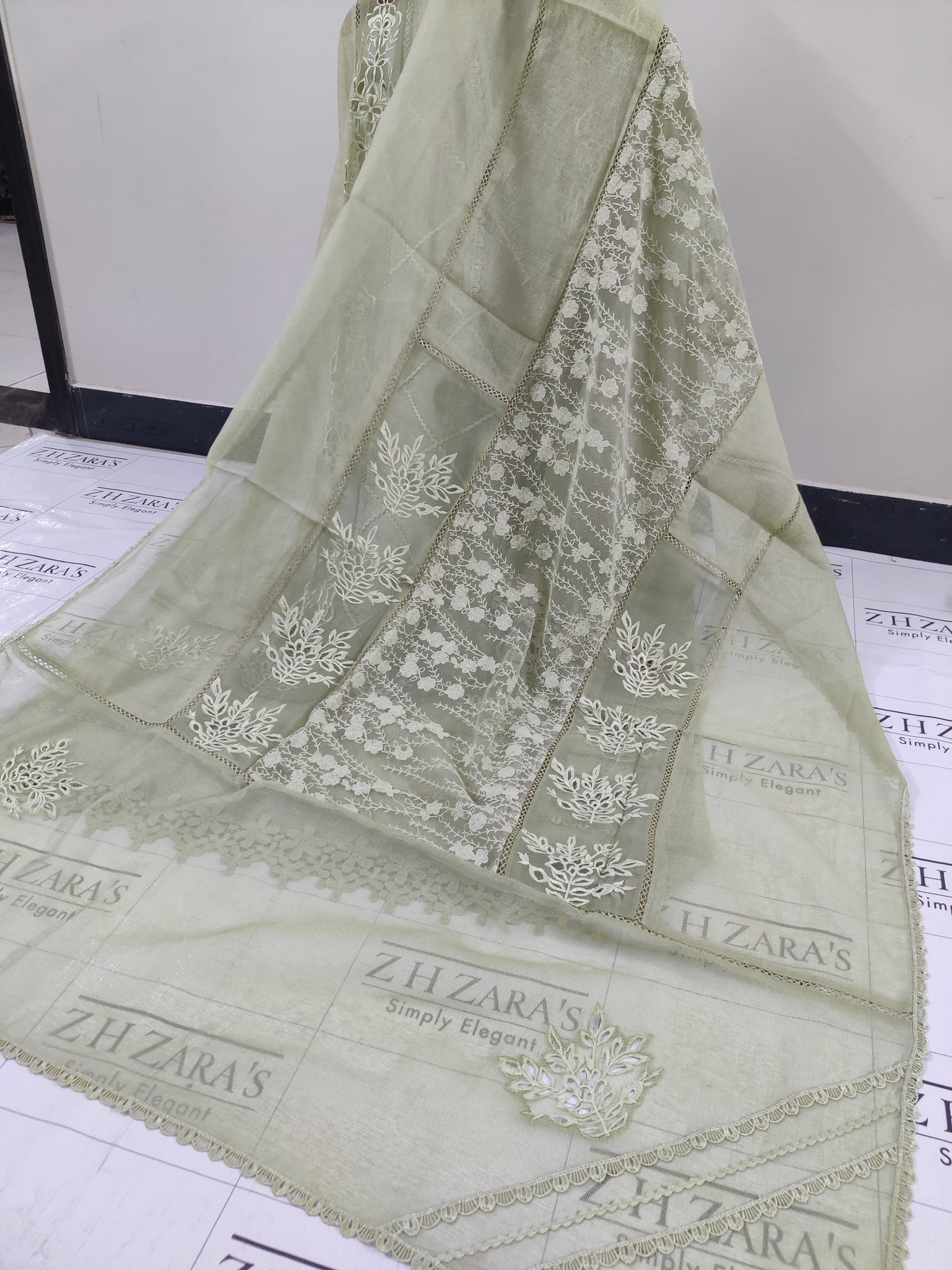 Duppata Cutwork Olive Green 2pc