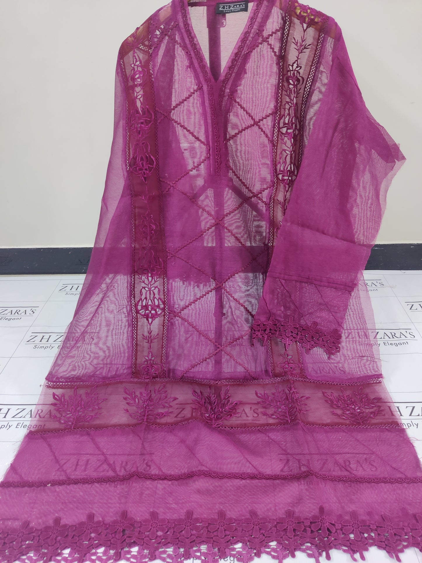 Duppata Cutwork Magenta Hotpink 2pc