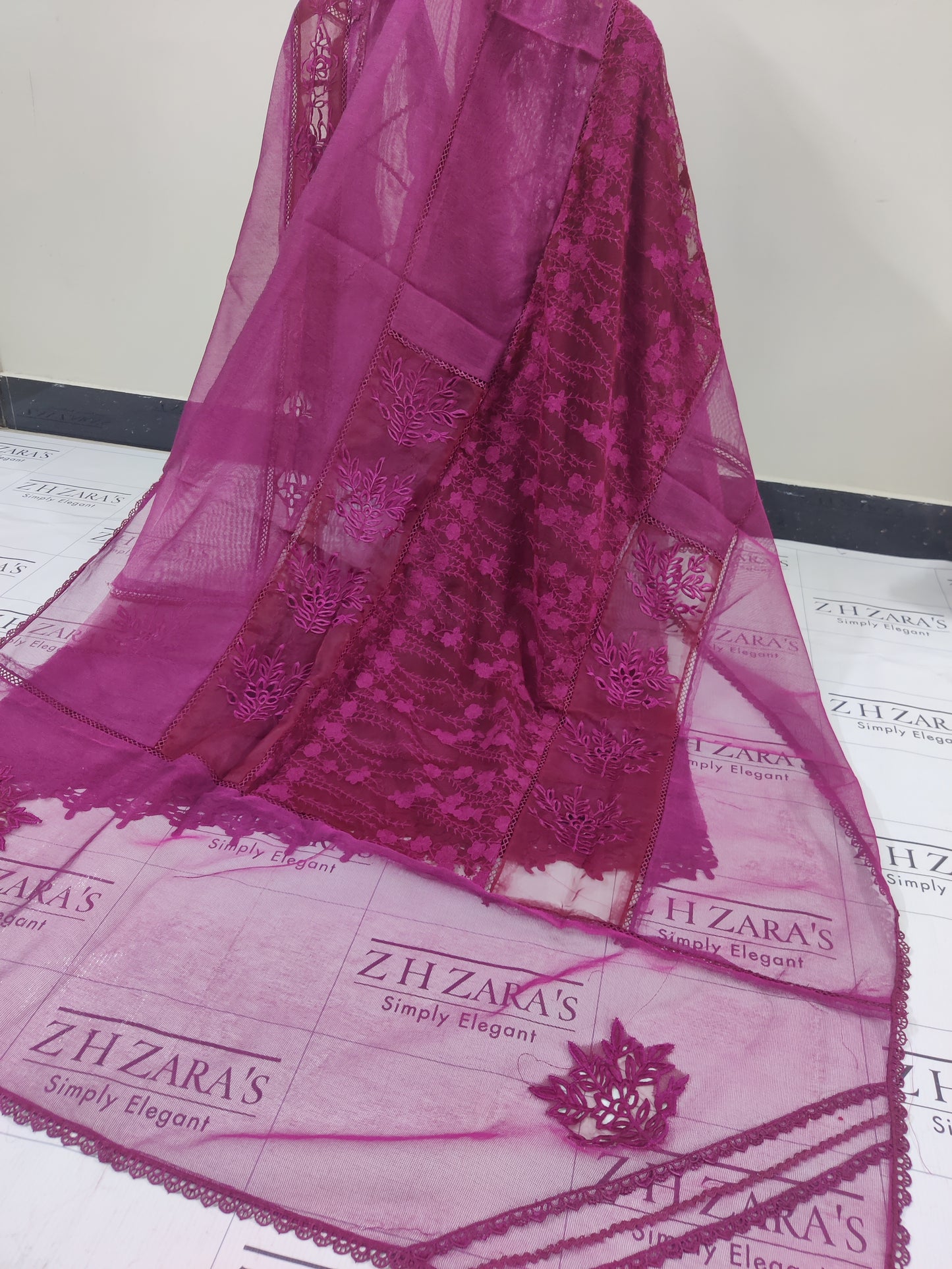 Duppata Cutwork Magenta Hotpink 2pc