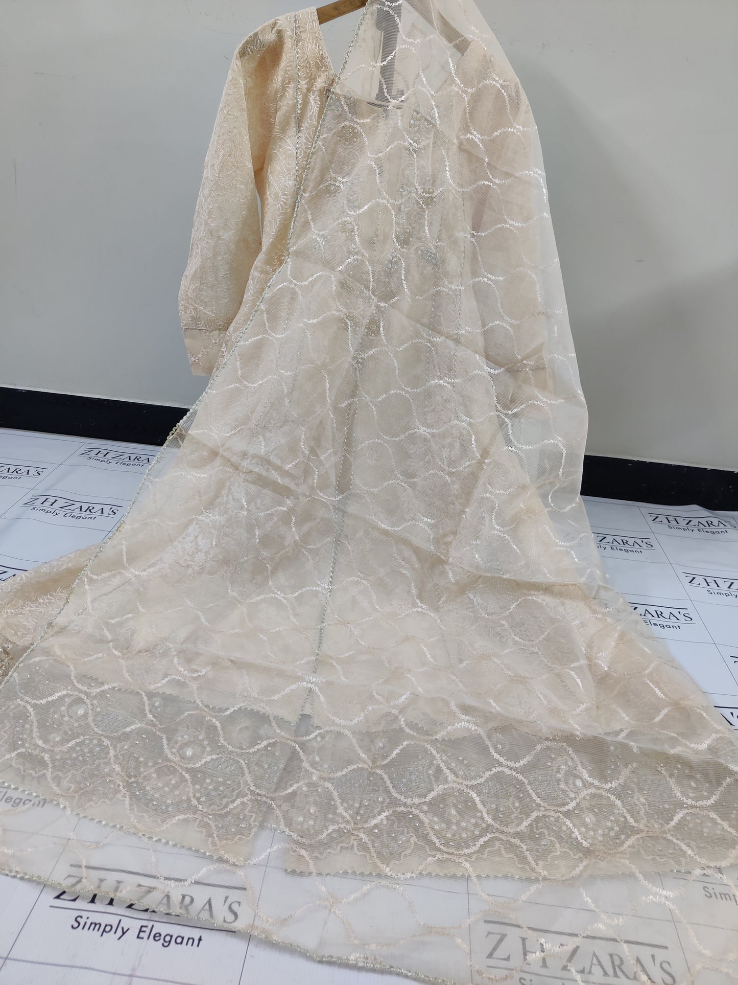 Zarqa Powder Peach Stitched 4pc