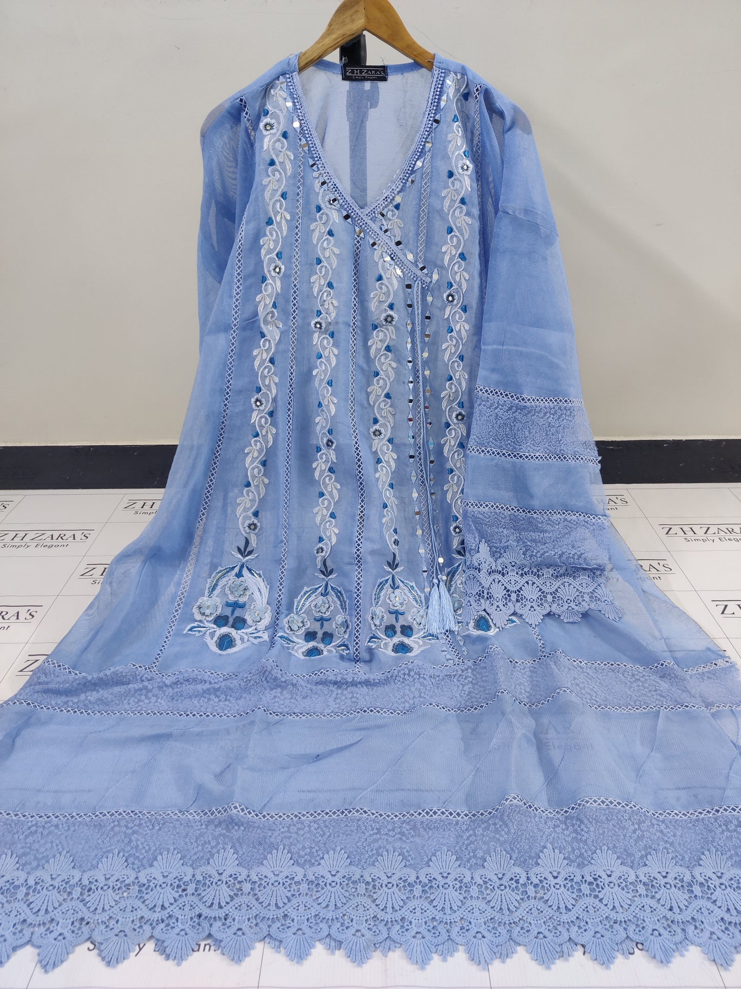 Ocean Blue Angrakha Pishwas