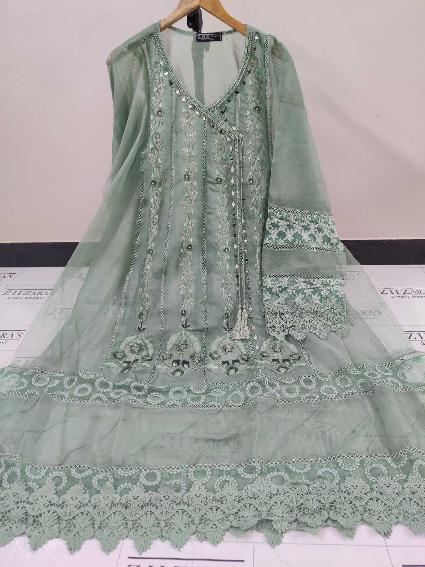 Aqua Mint Green Angrakha Pishwas