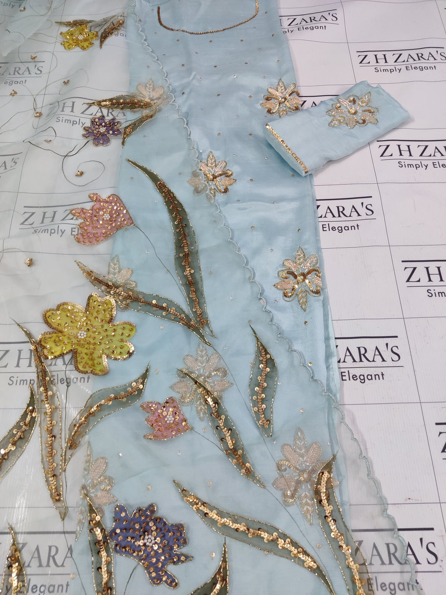 Ice Blue Nakshkari 3pc