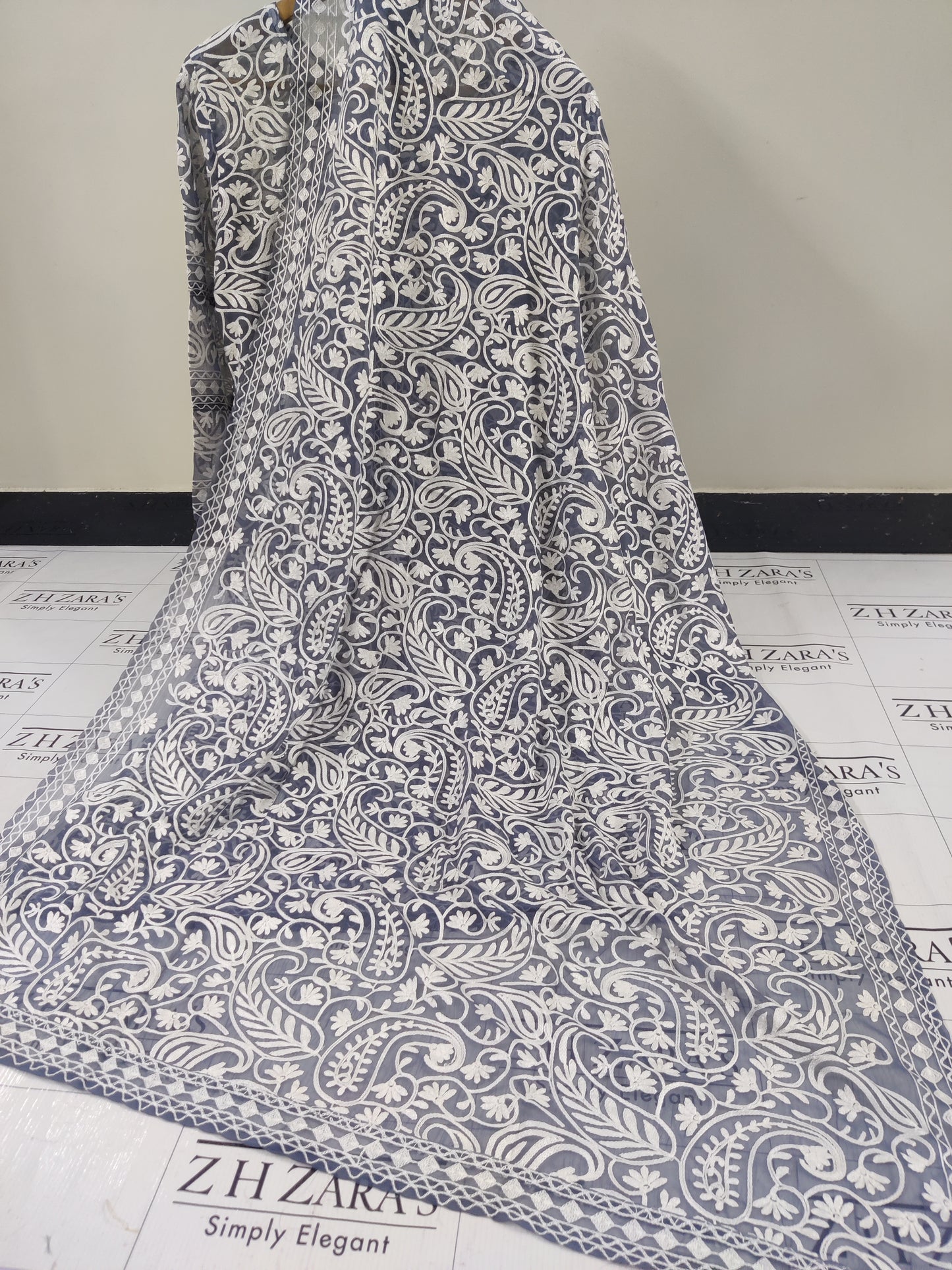 Grey White Jaal Stitched 2pc