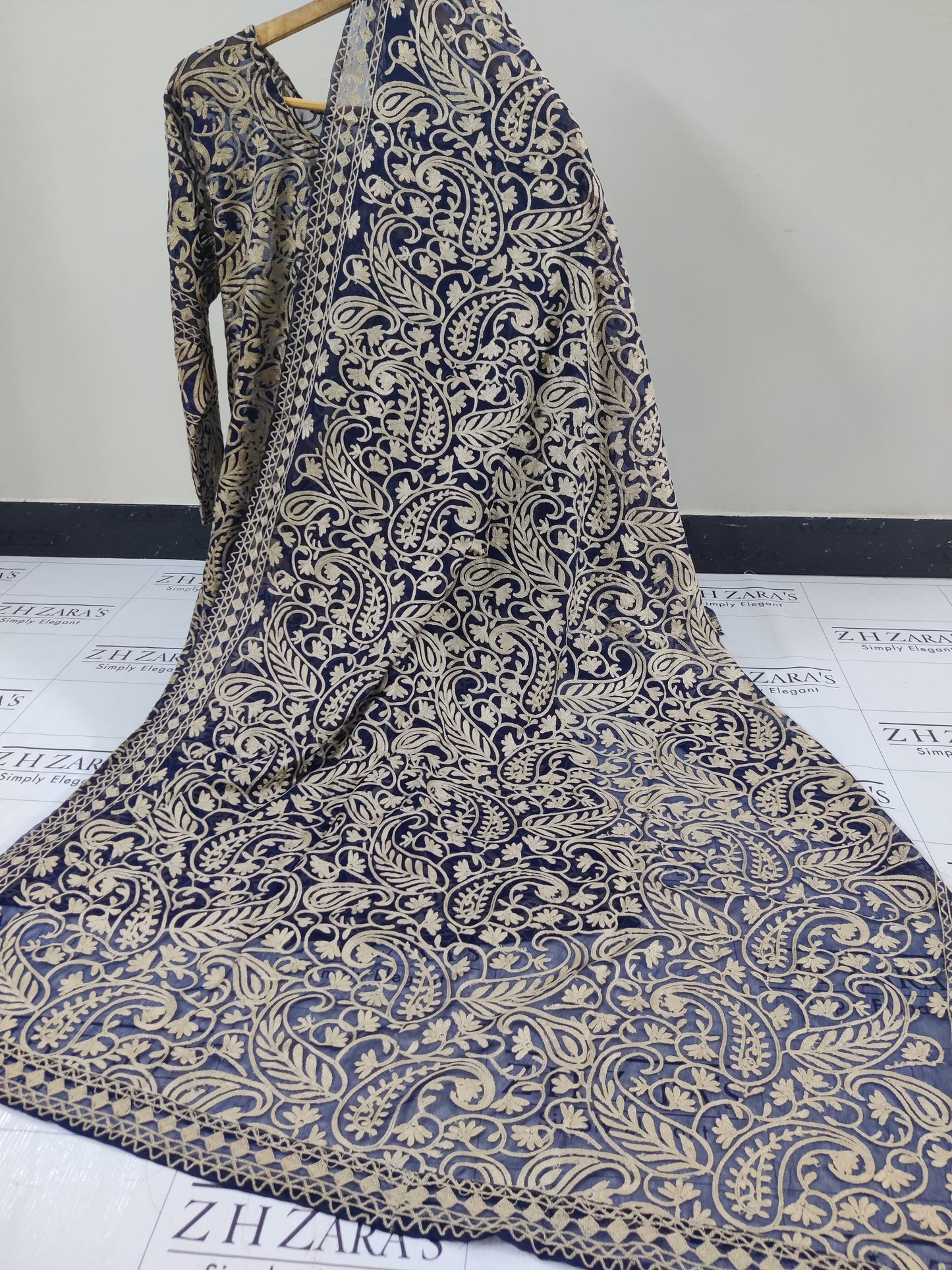 Navy Blue Jaal Stitched 2pc