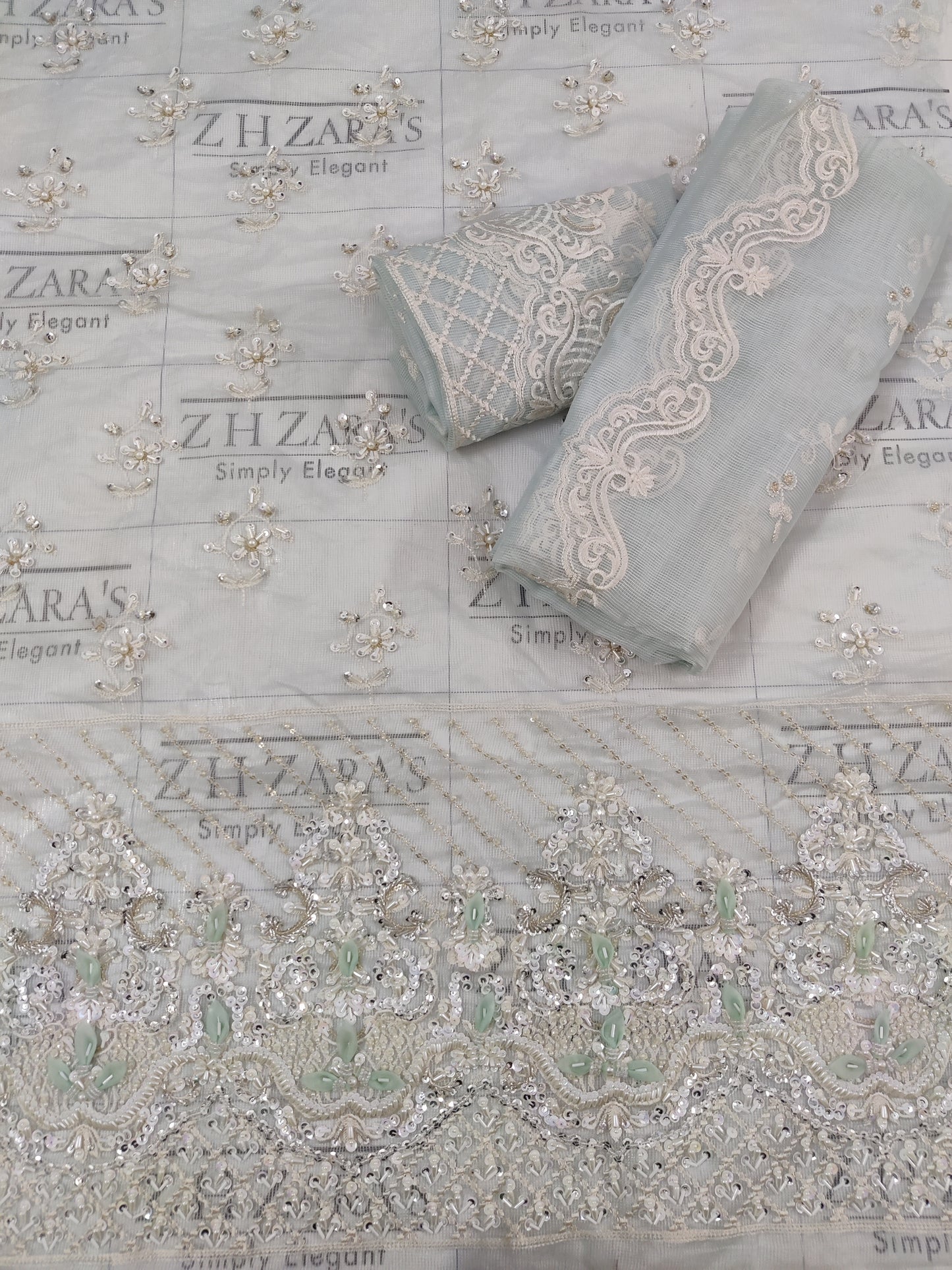 Premium Powder Aqua Hand Embellished