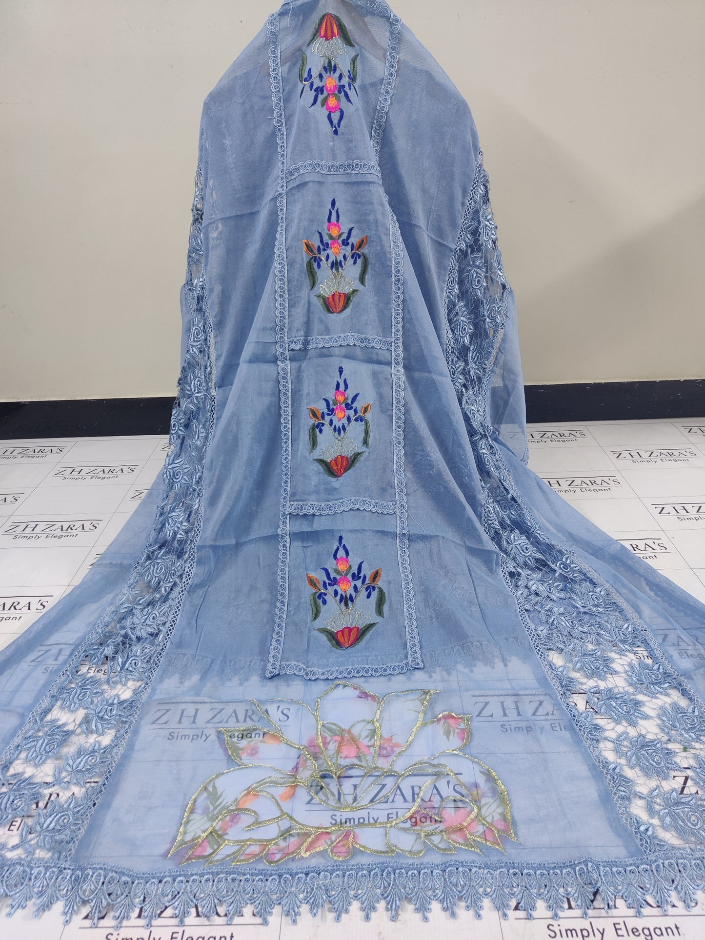 Ocean Blue Heavy duppatta 3pc