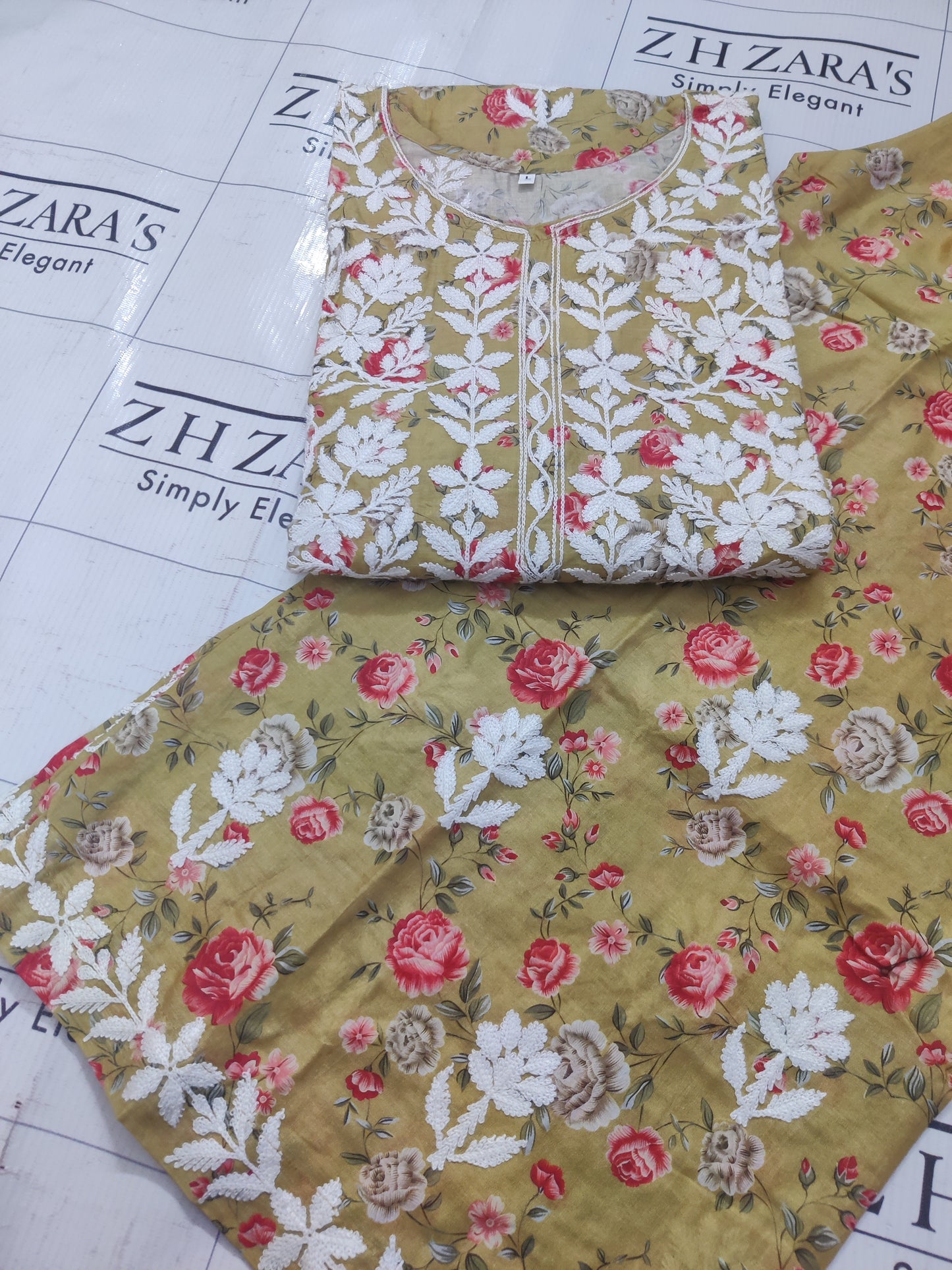 Coffee Gold EMB Co-Ord Set Stitched