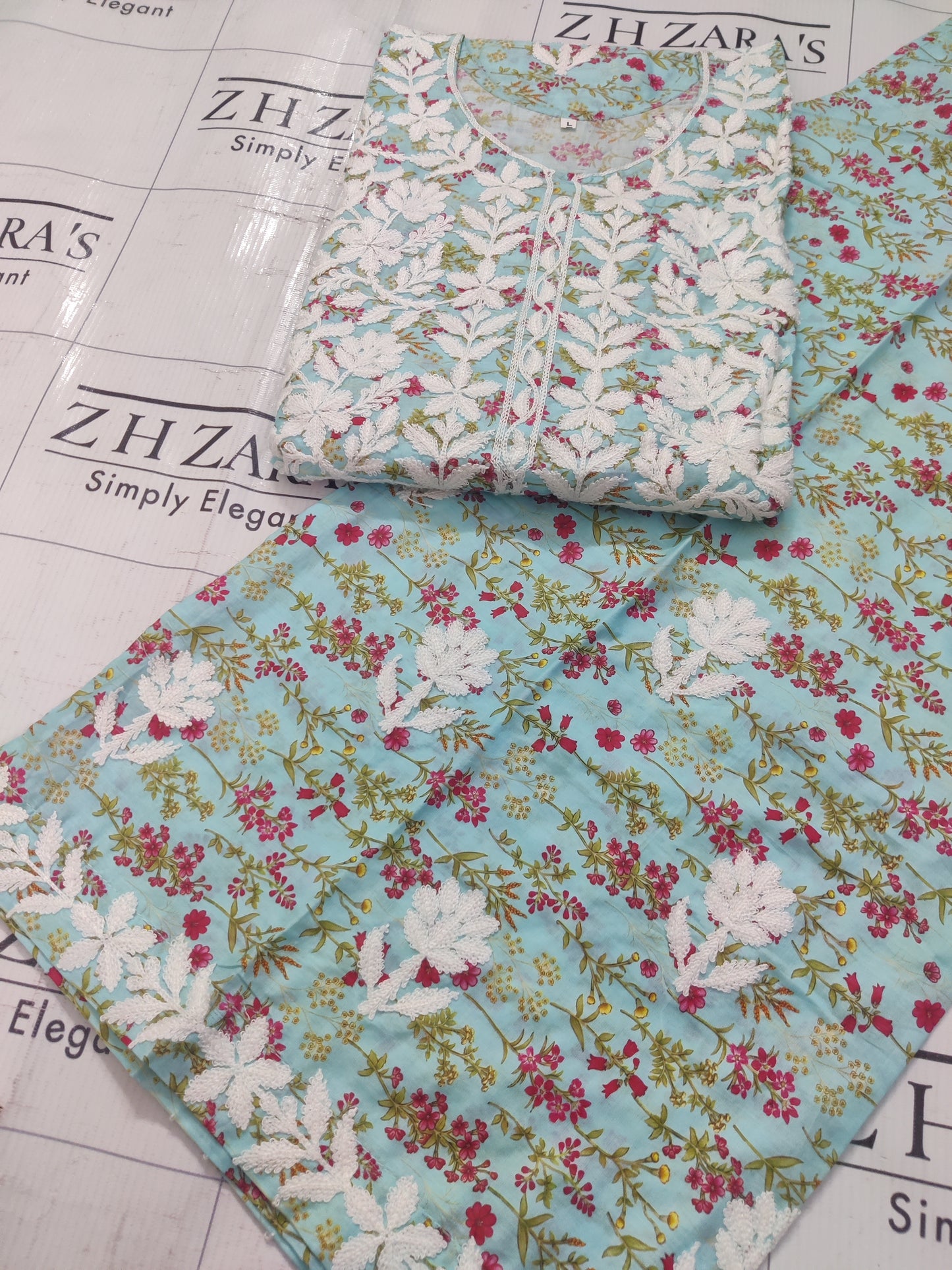 Aqua EMB Co-Ord Set Stitched