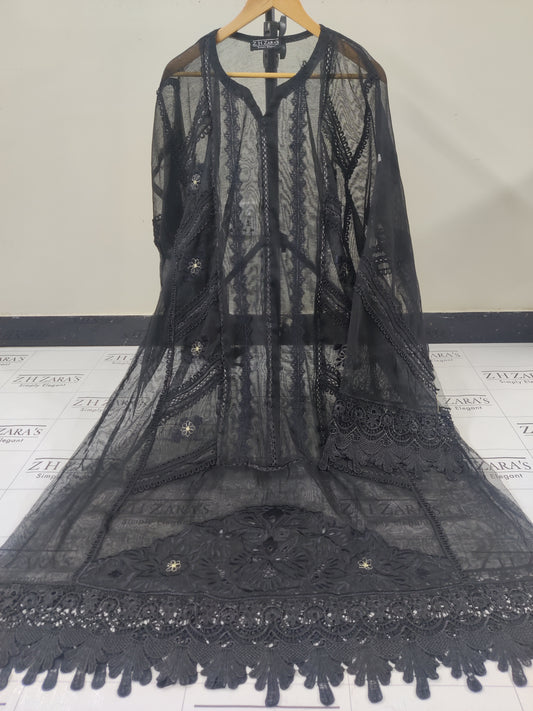 Black Cut Panel Daman Cutwork 3pc