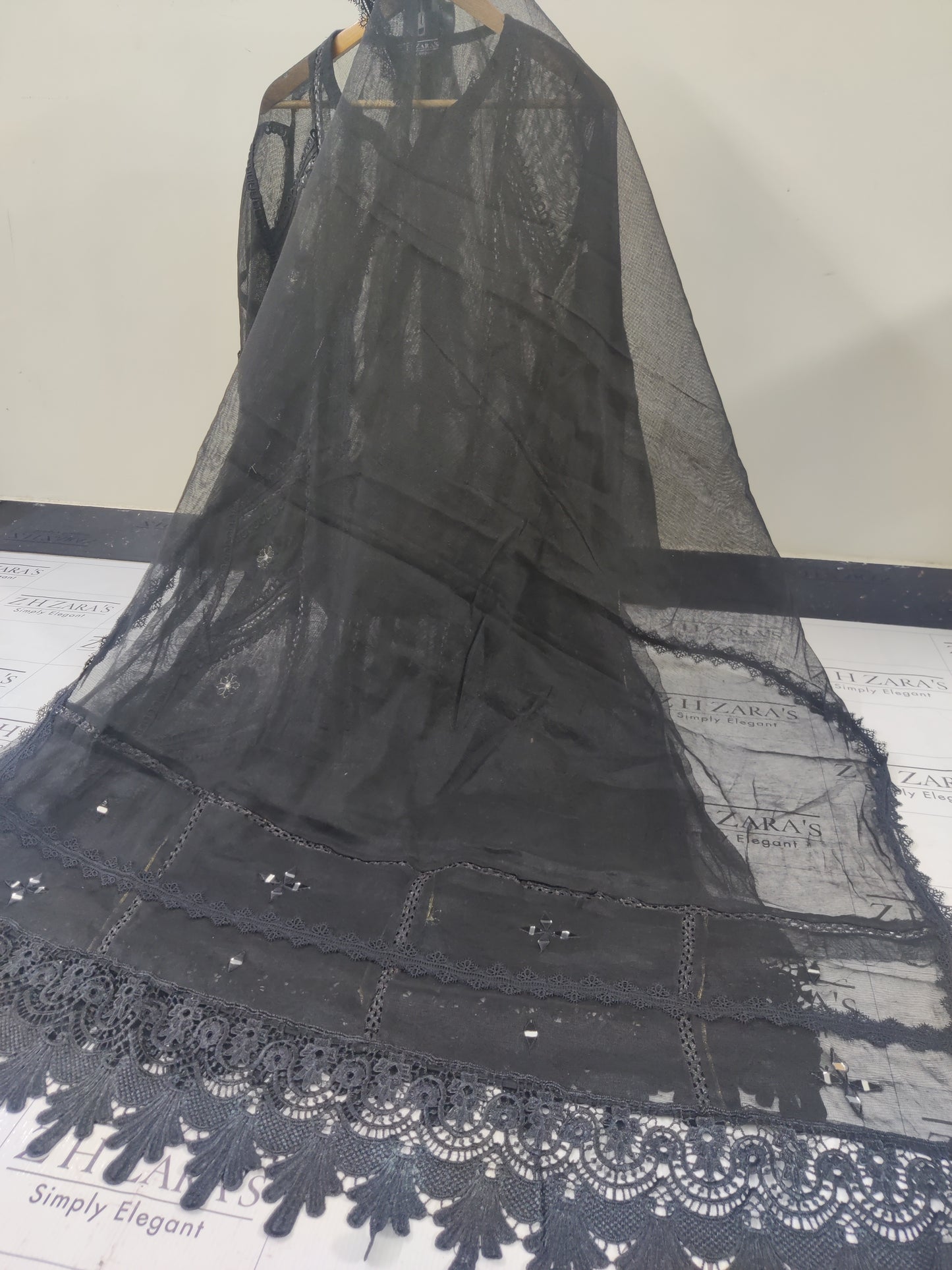 Black Cut Panel Daman Cutwork 3pc