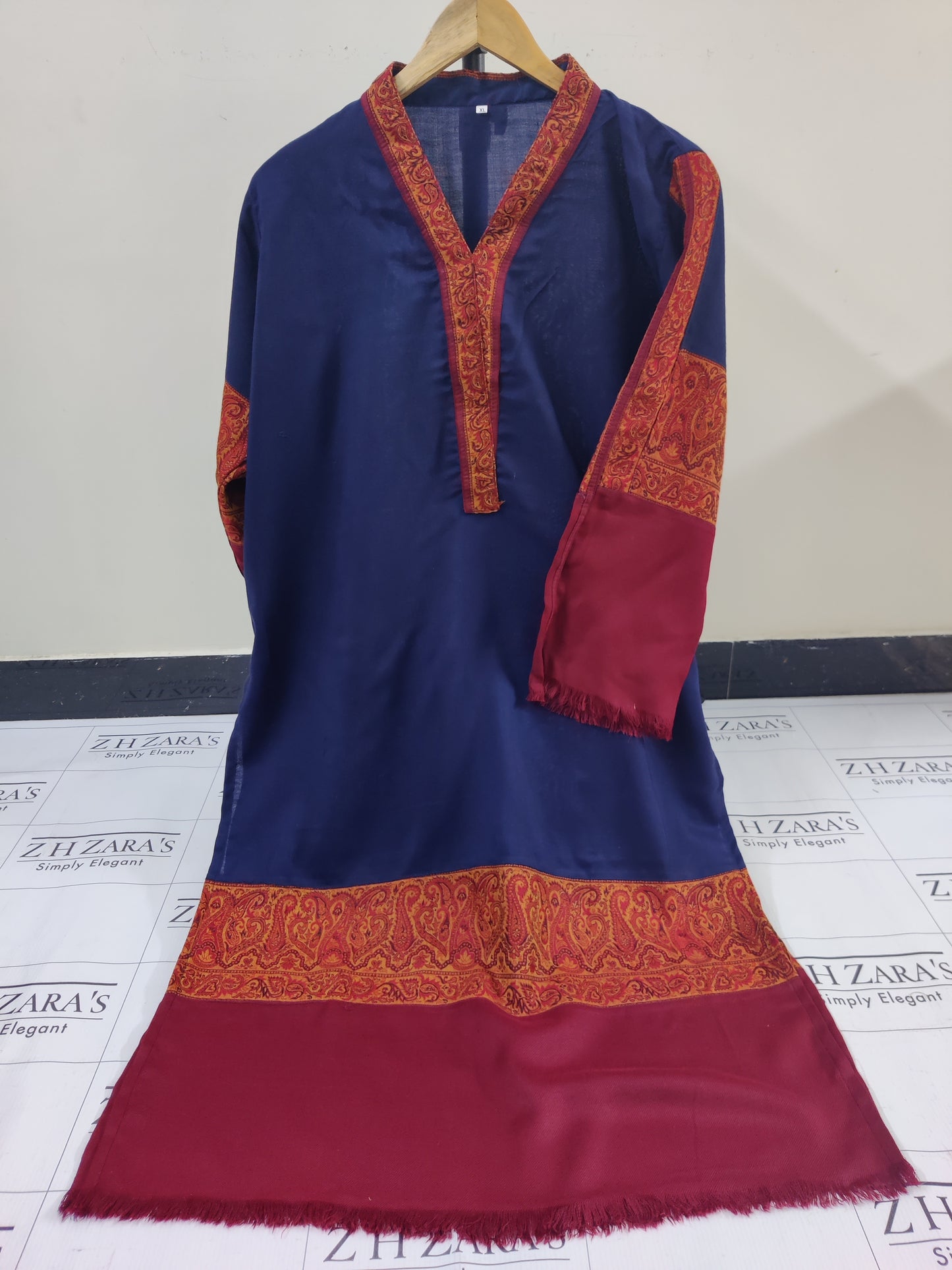 Navy Blue Kani Shirt Stitched