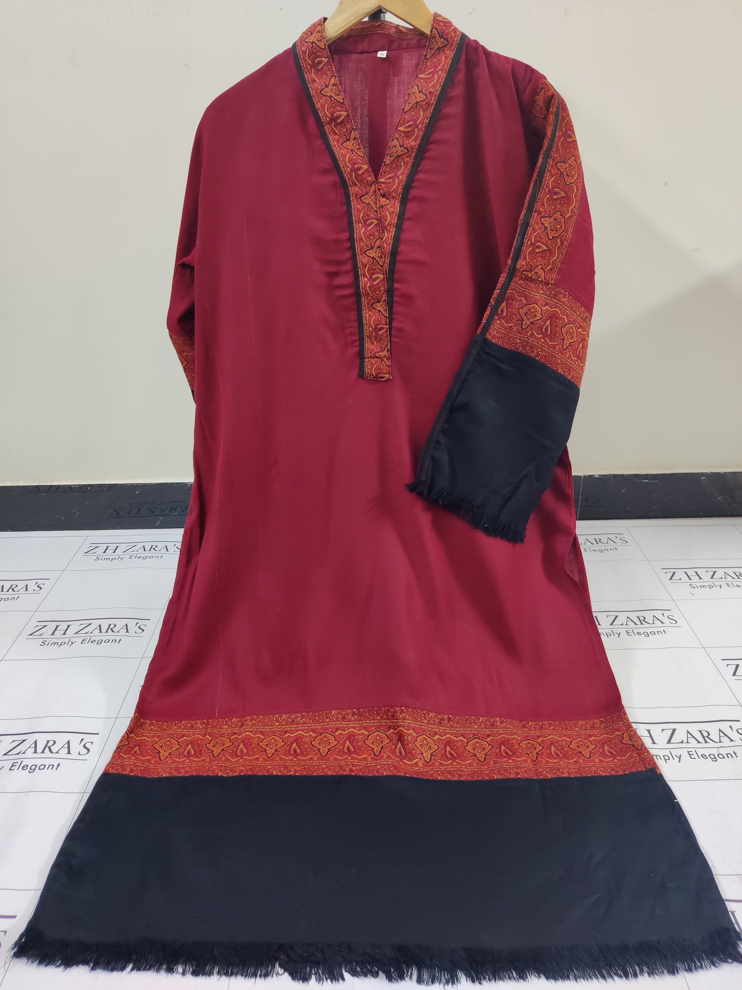 Maroon Kani Shirt Stitched