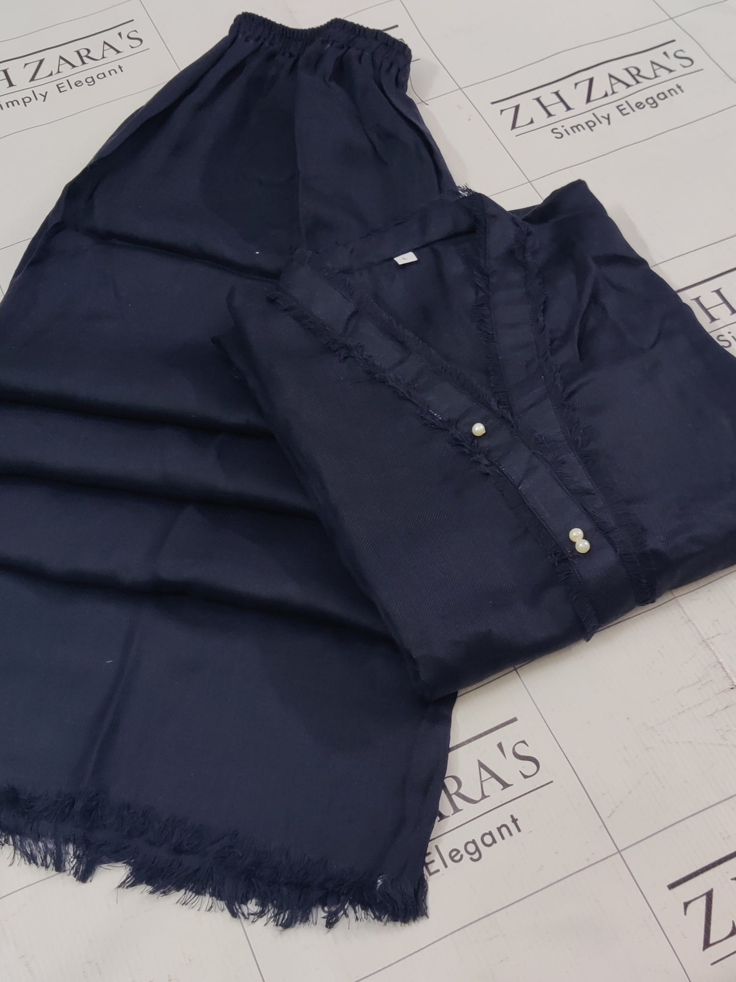 Navy Blue Pashmina 2pc Stitched