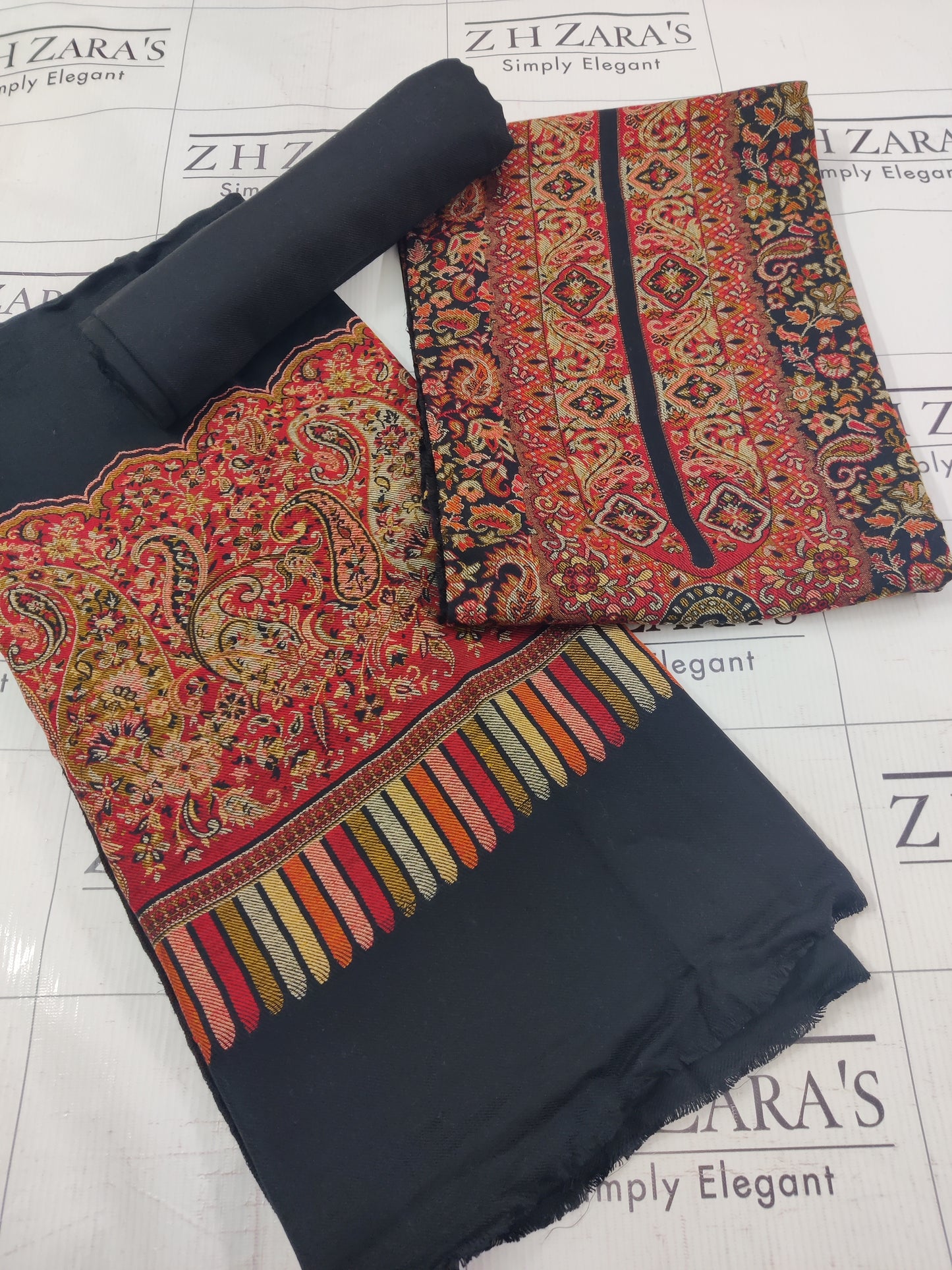 Black Full Kani Pashmina 3pc