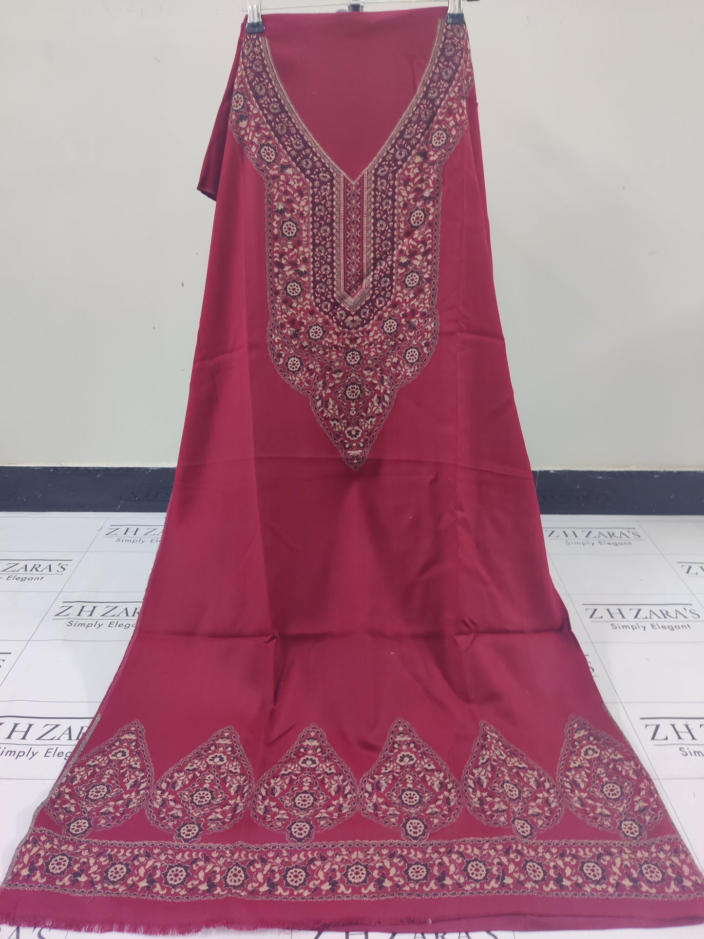 Maroon Gala Kani Pashmina 3pc