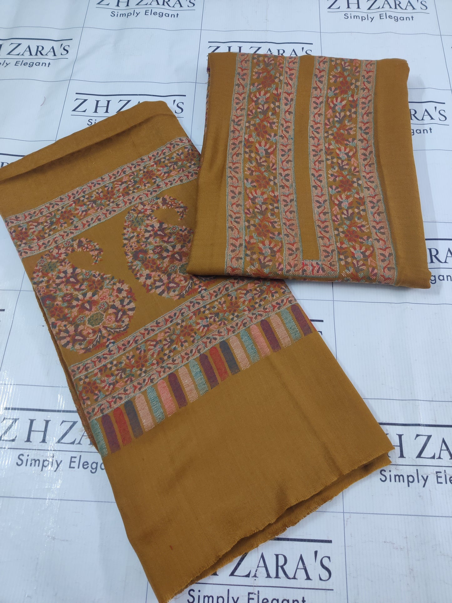 Mustard Jacquard Kani Pashmina 3pc