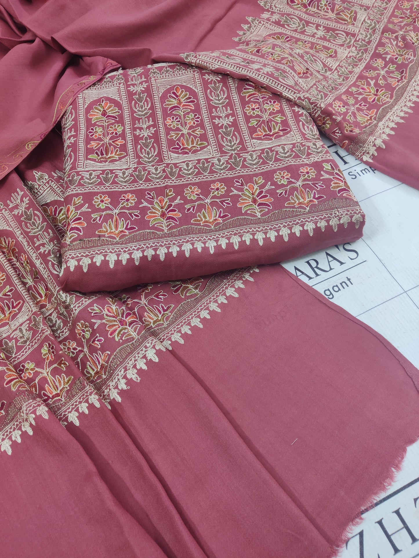Embroidered Dark Teapink Pashmina 3pc