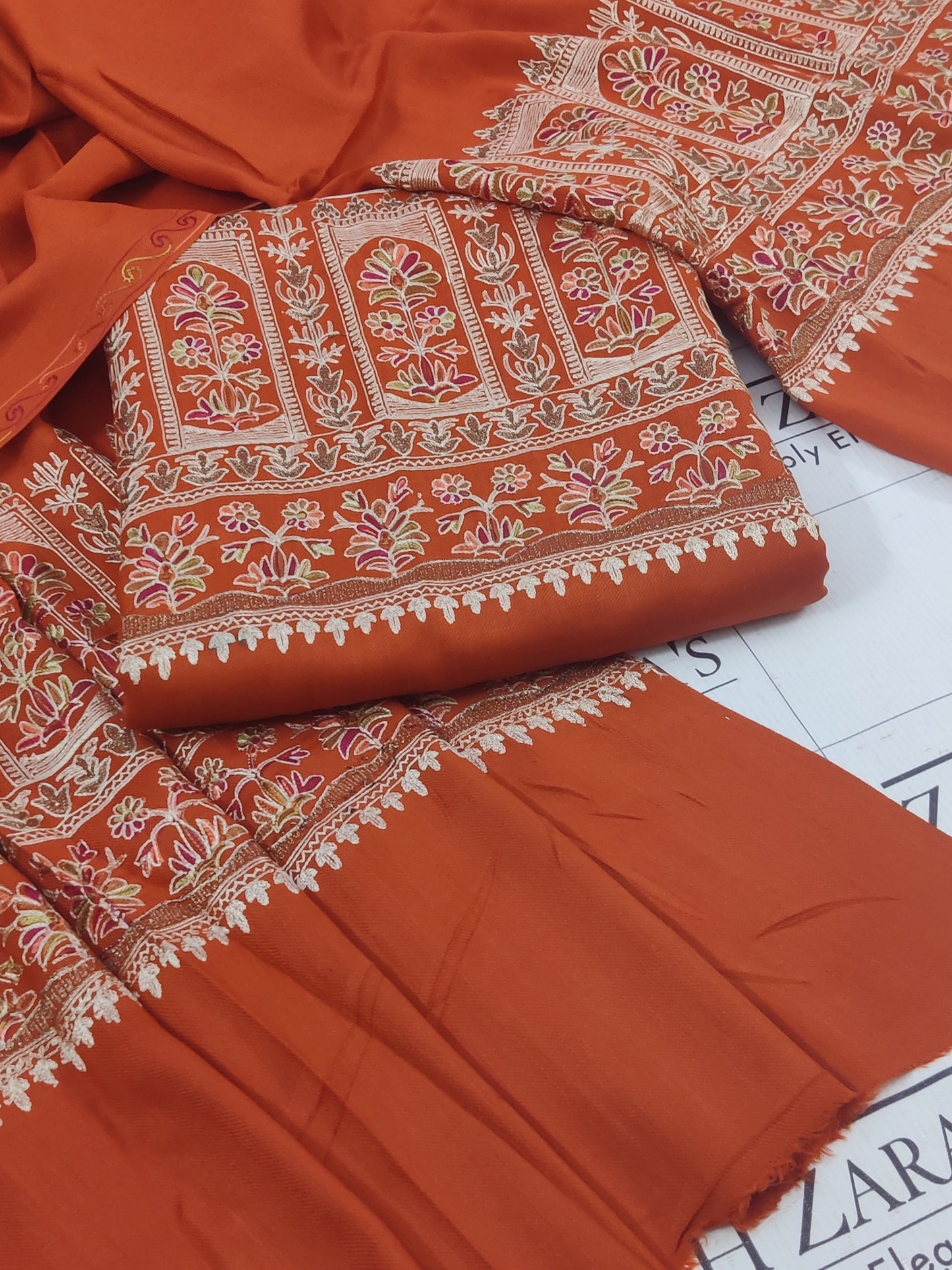 Embroidered Rust Pashmina 3pc