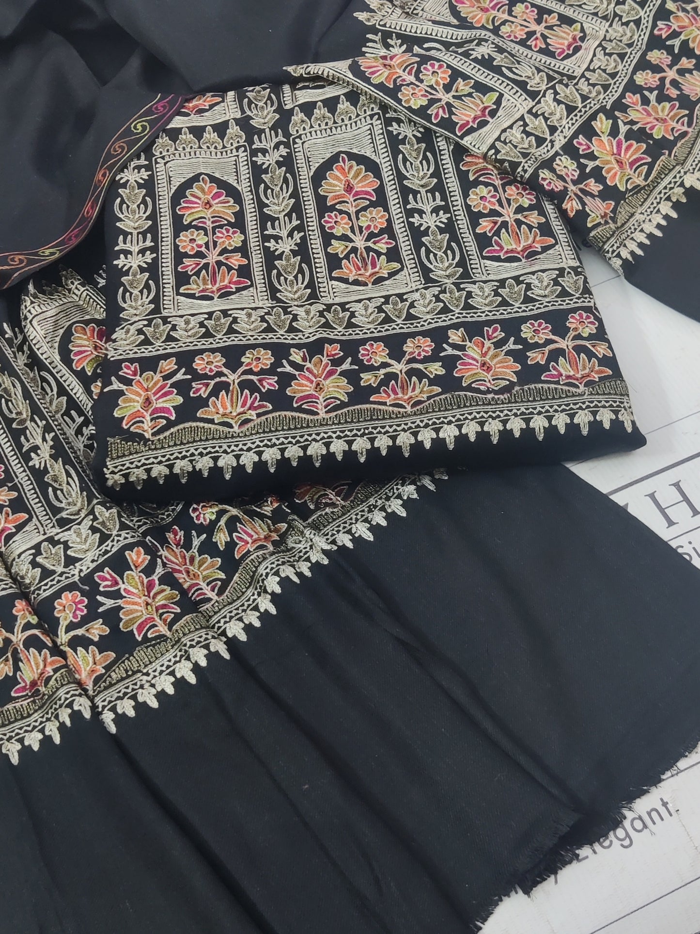 Embroidered Black Pashmina 3pc