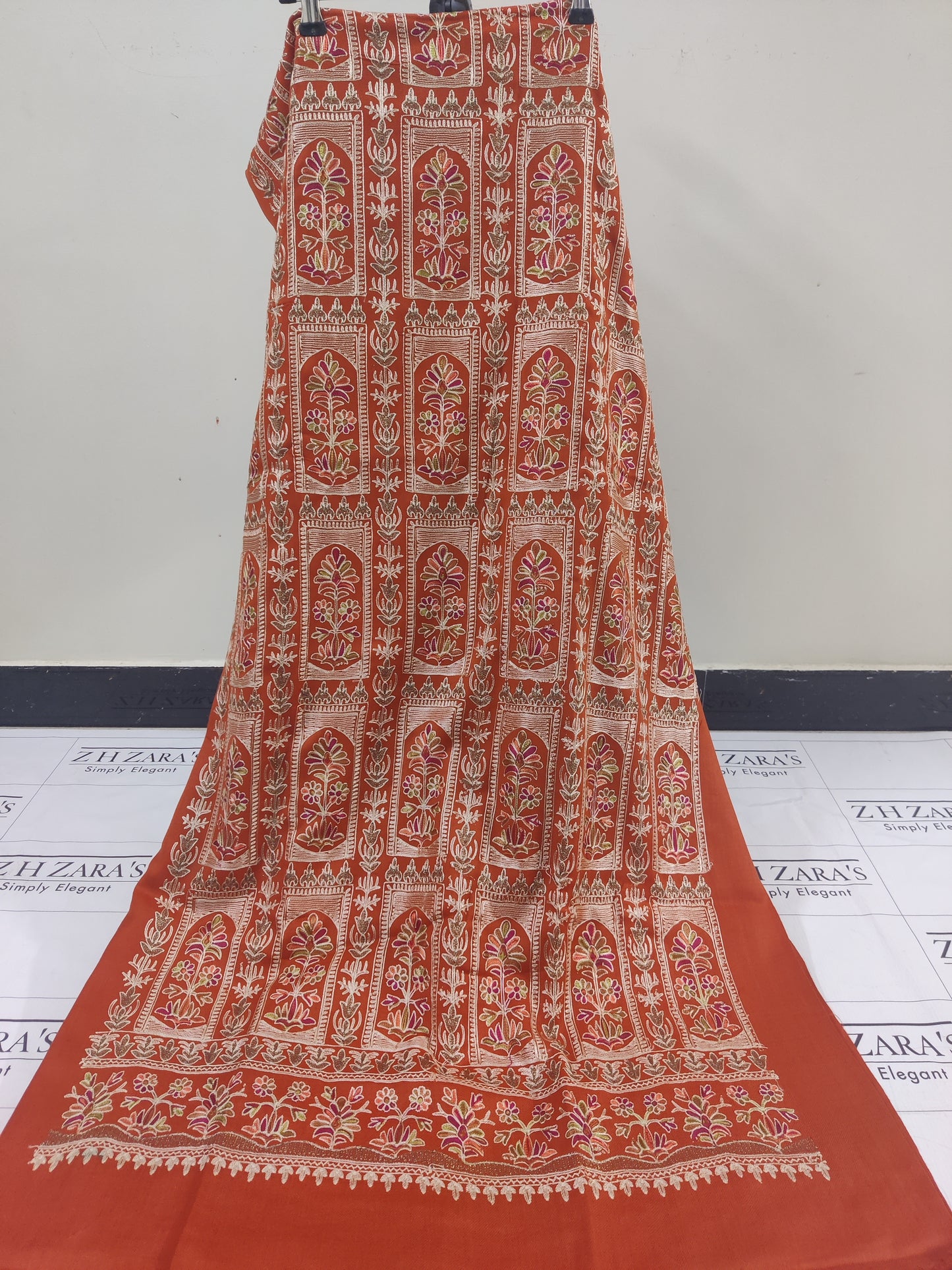 Embroidered Rust Pashmina 3pc