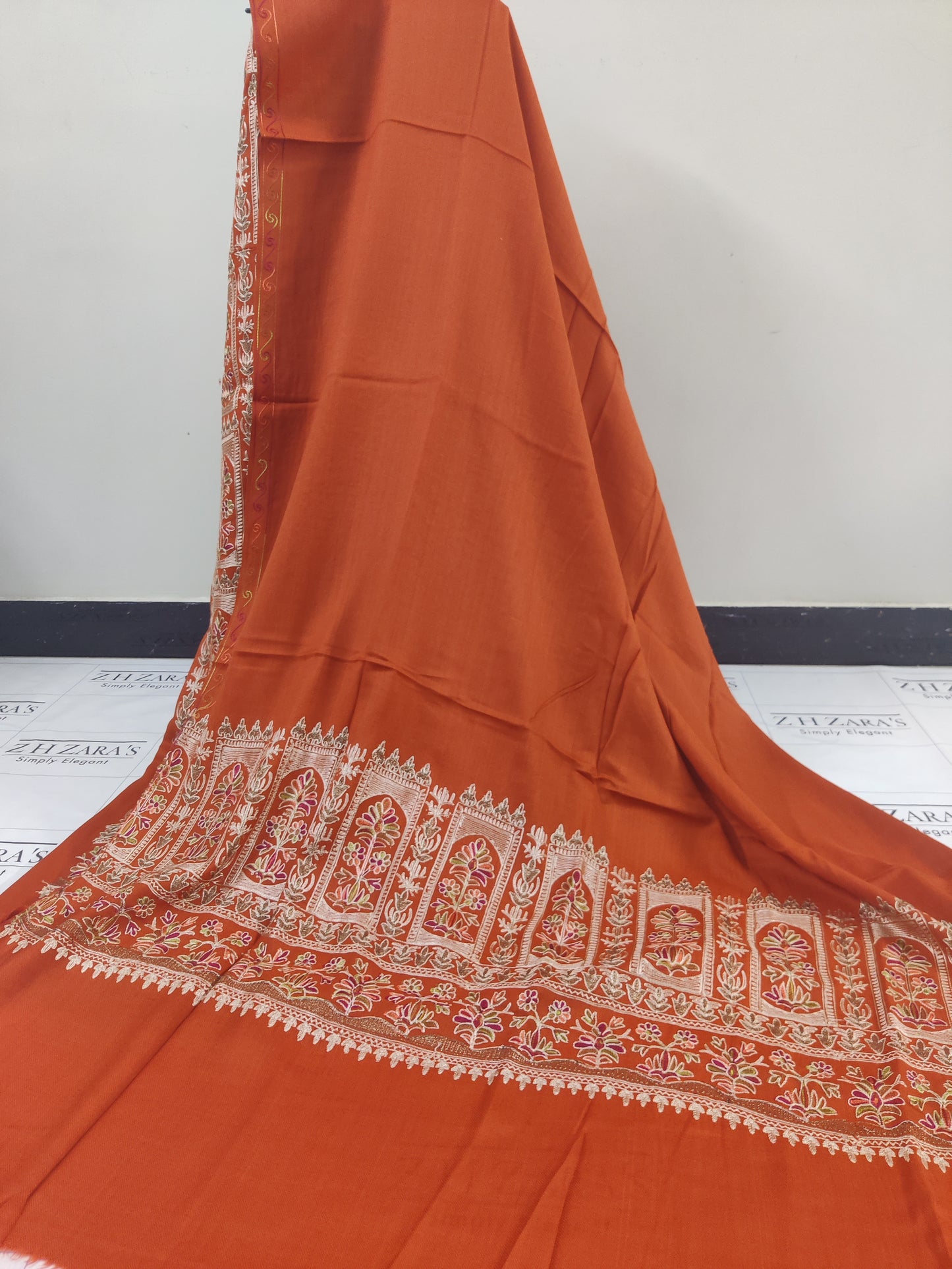Embroidered Rust Pashmina 3pc