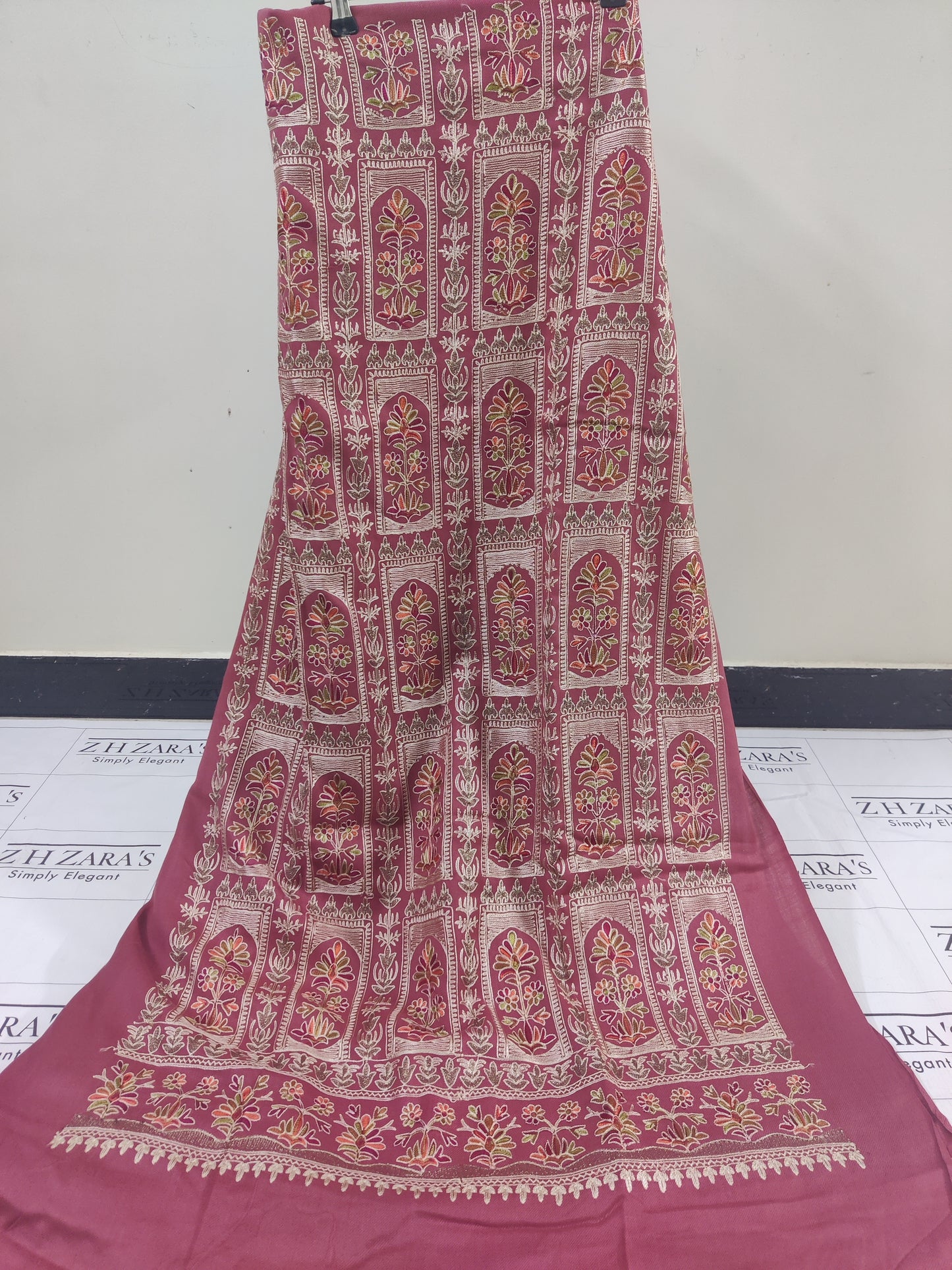 Embroidered Dark Teapink Pashmina 3pc