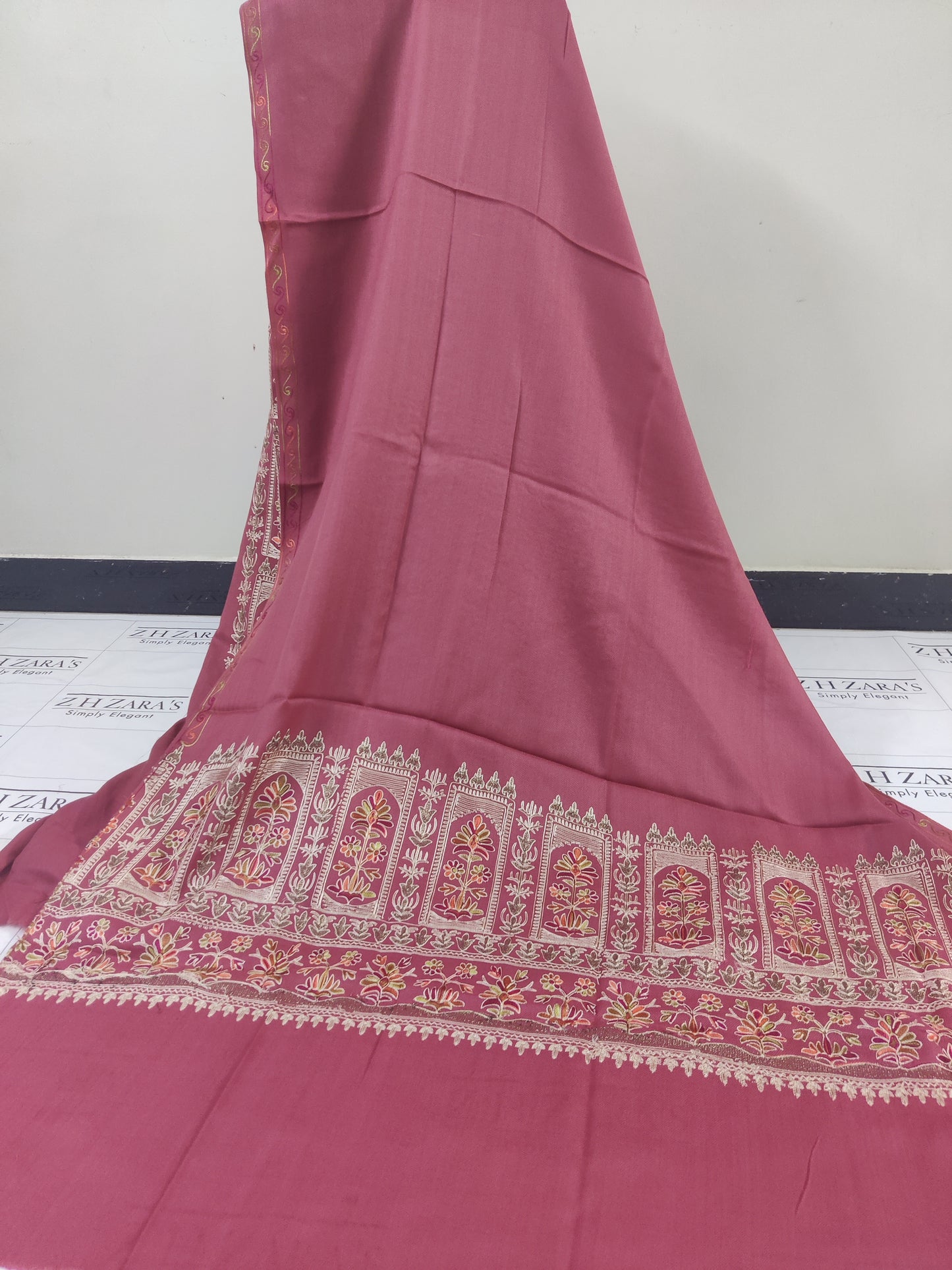 Embroidered Dark Teapink Pashmina 3pc