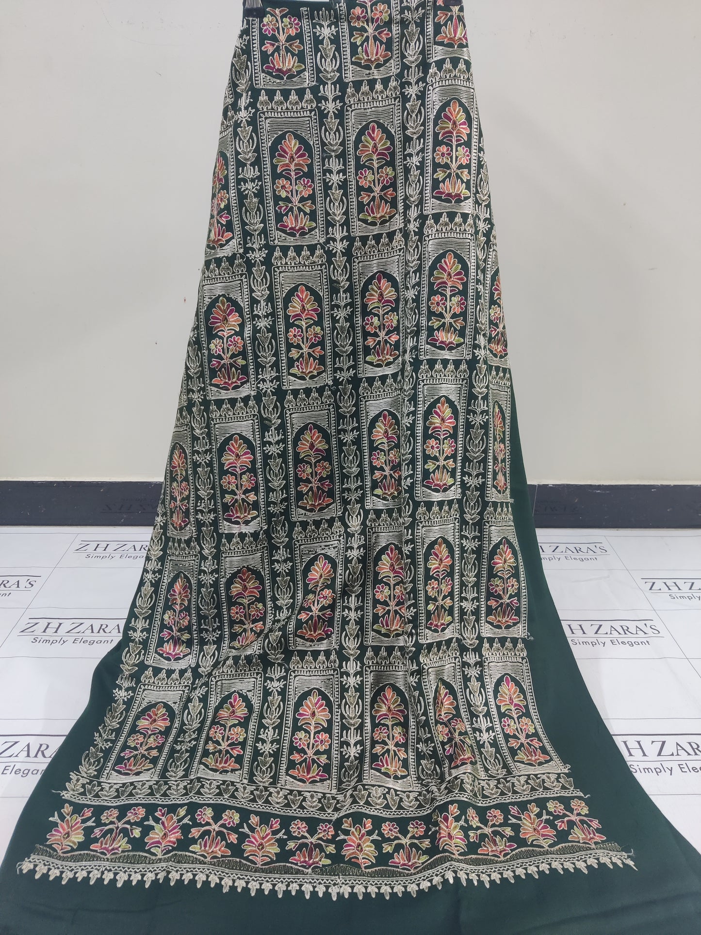 Embroidered Bottle Green Pashmina 3pc