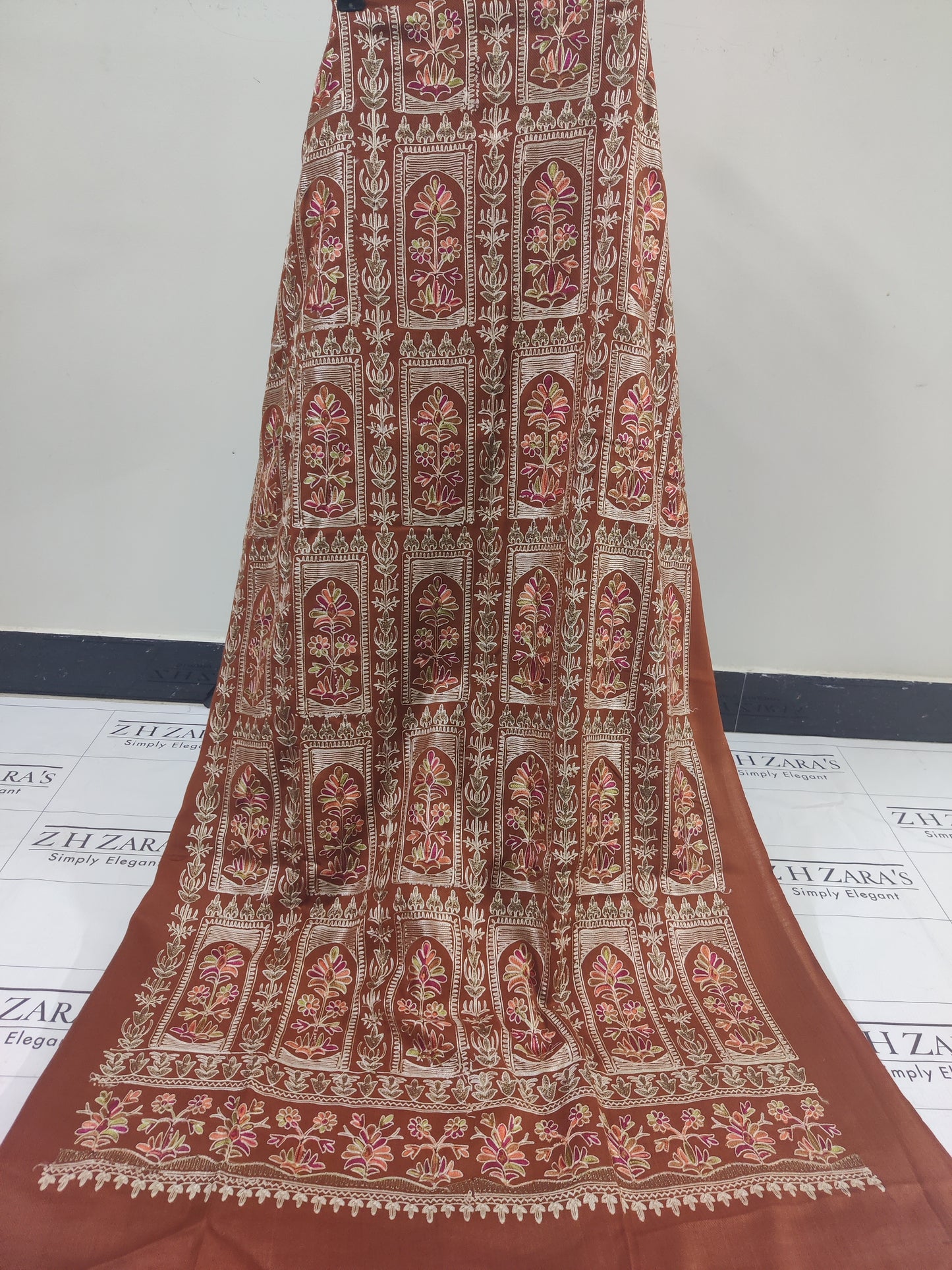 Embroidered Hazel Brown Pashmina 3pc