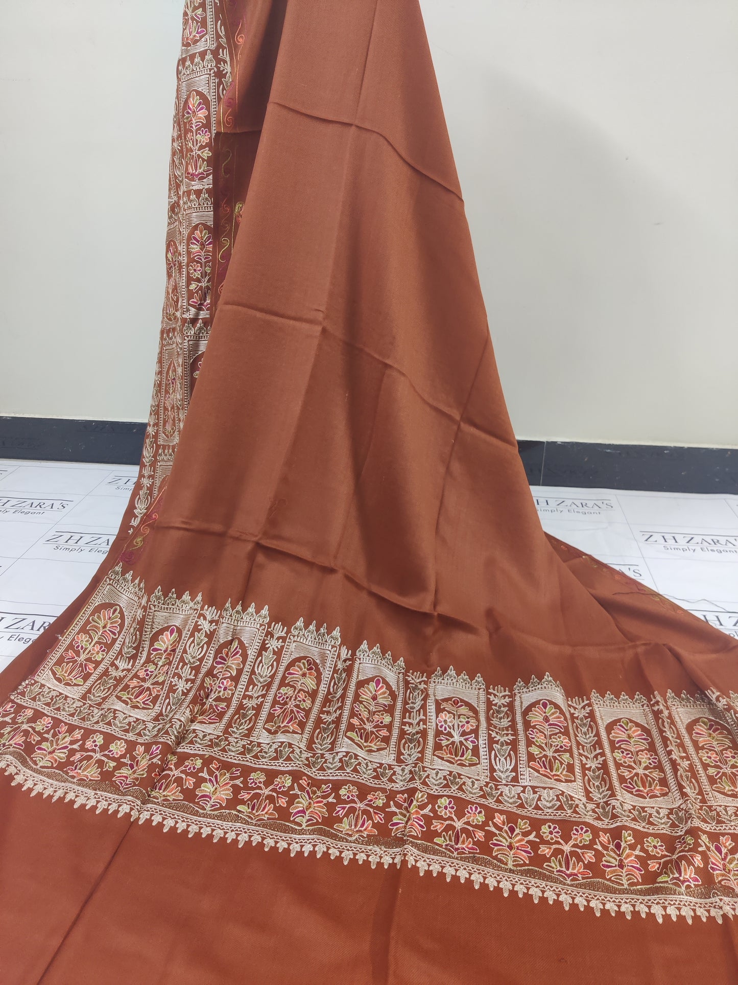 Embroidered Hazel Brown Pashmina 3pc