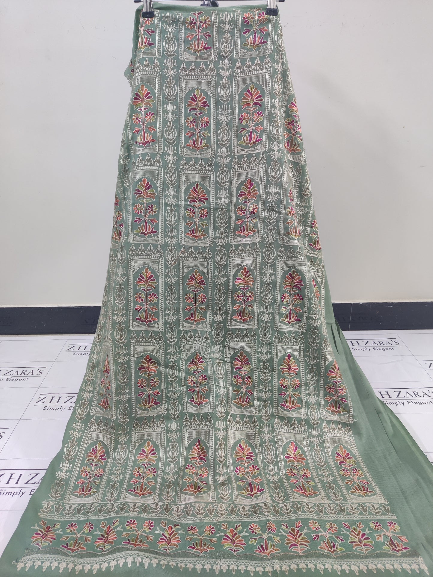 Embroidered Mint Green Pashmina 3pc