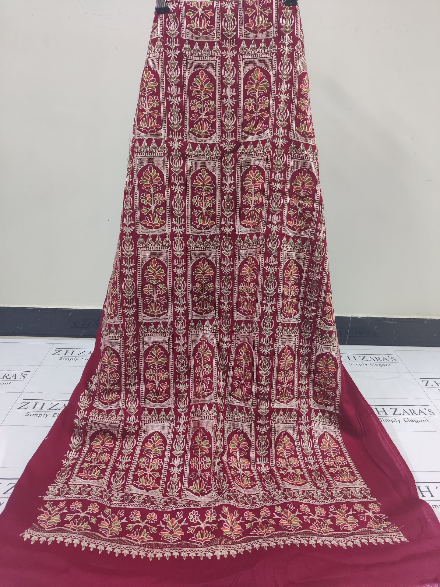 Embroidered Maroon Pashmina 3pc
