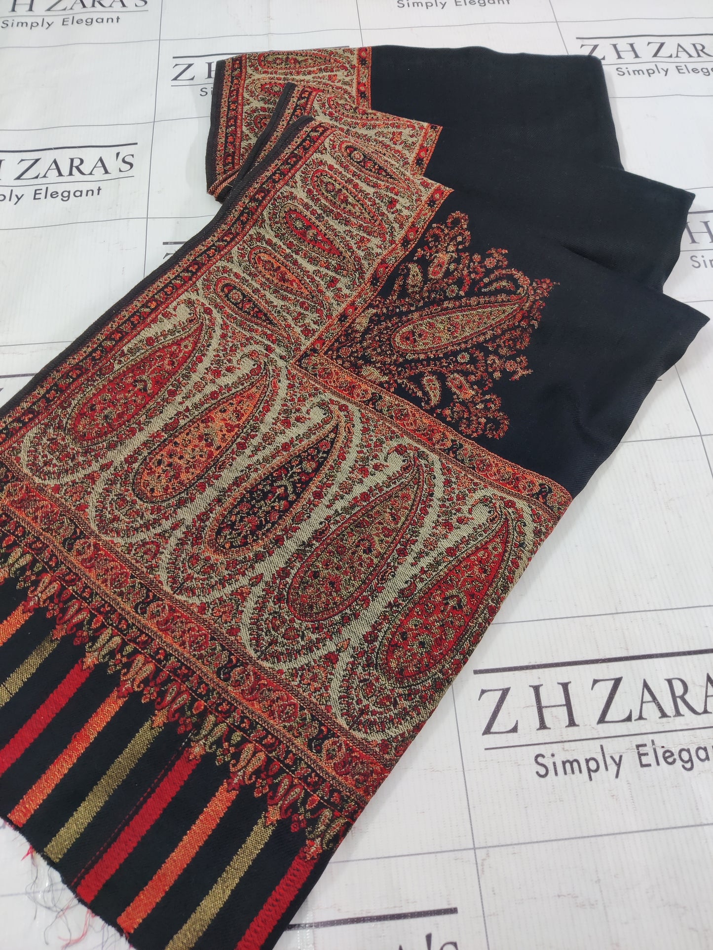 Black Red Kani Pashmina Shawl