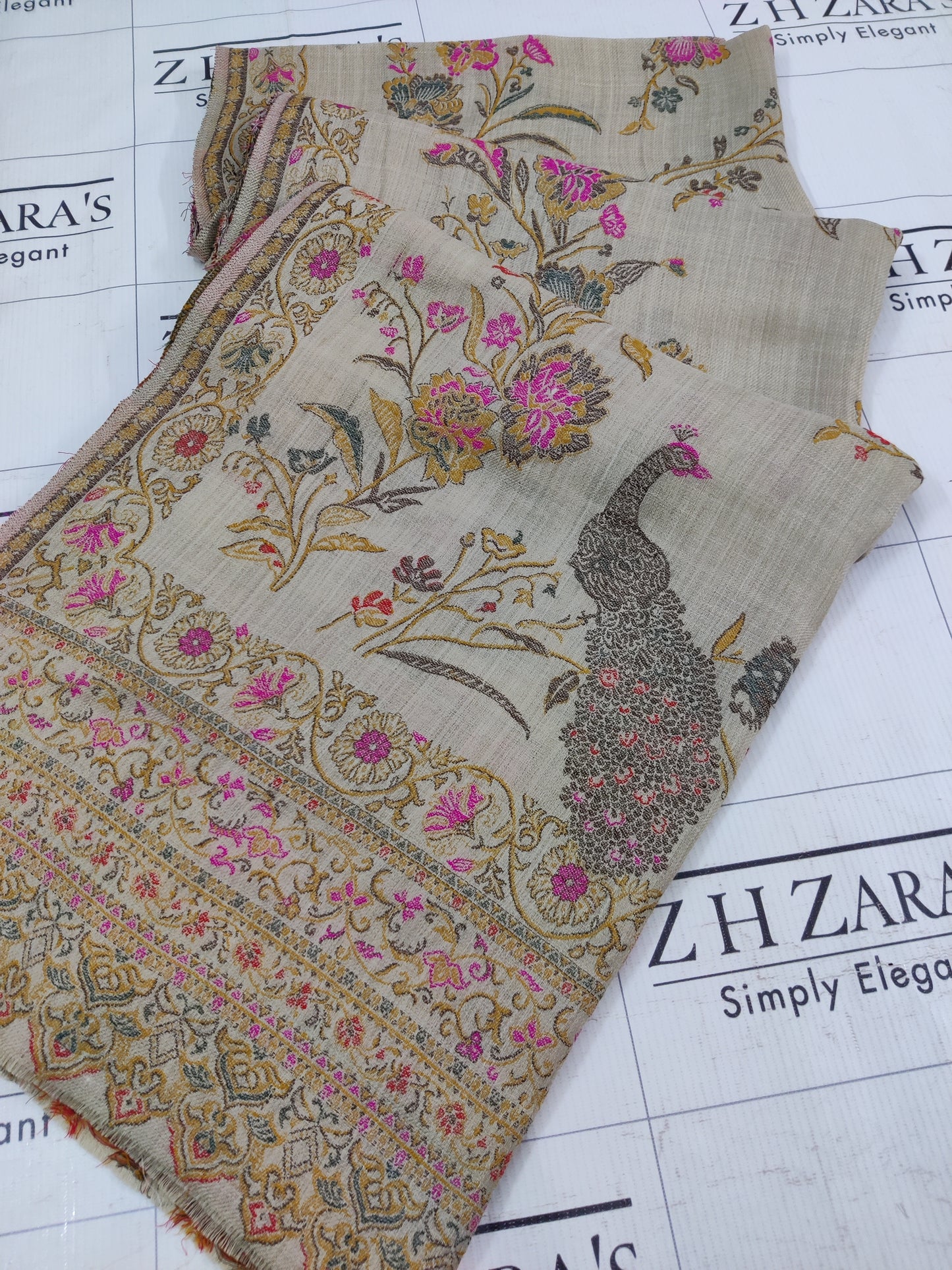 Beige Pink Jaal Kani Pashmina Shawl