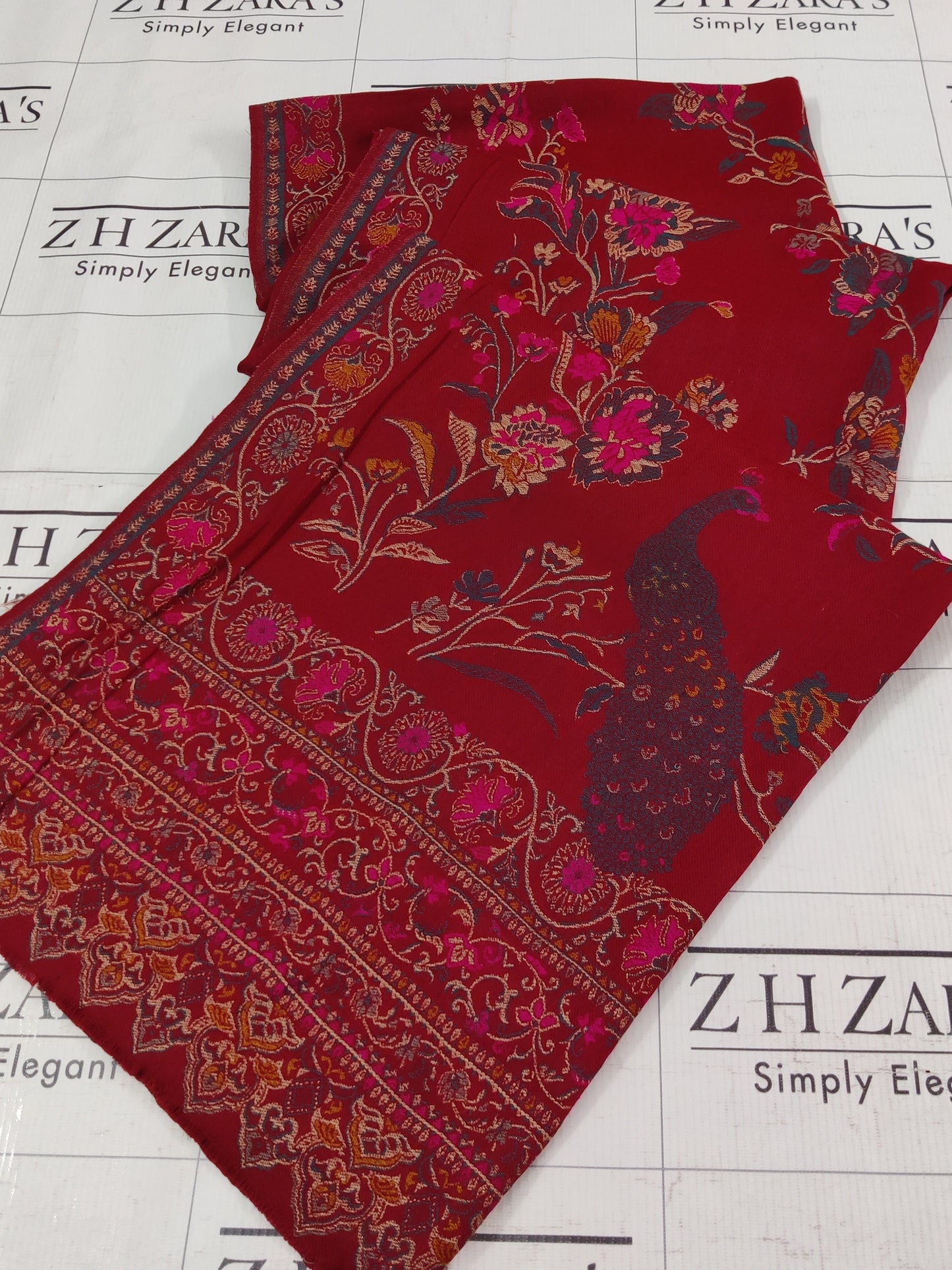 Maroon Teal Jaal Kani Pashmina Shawl