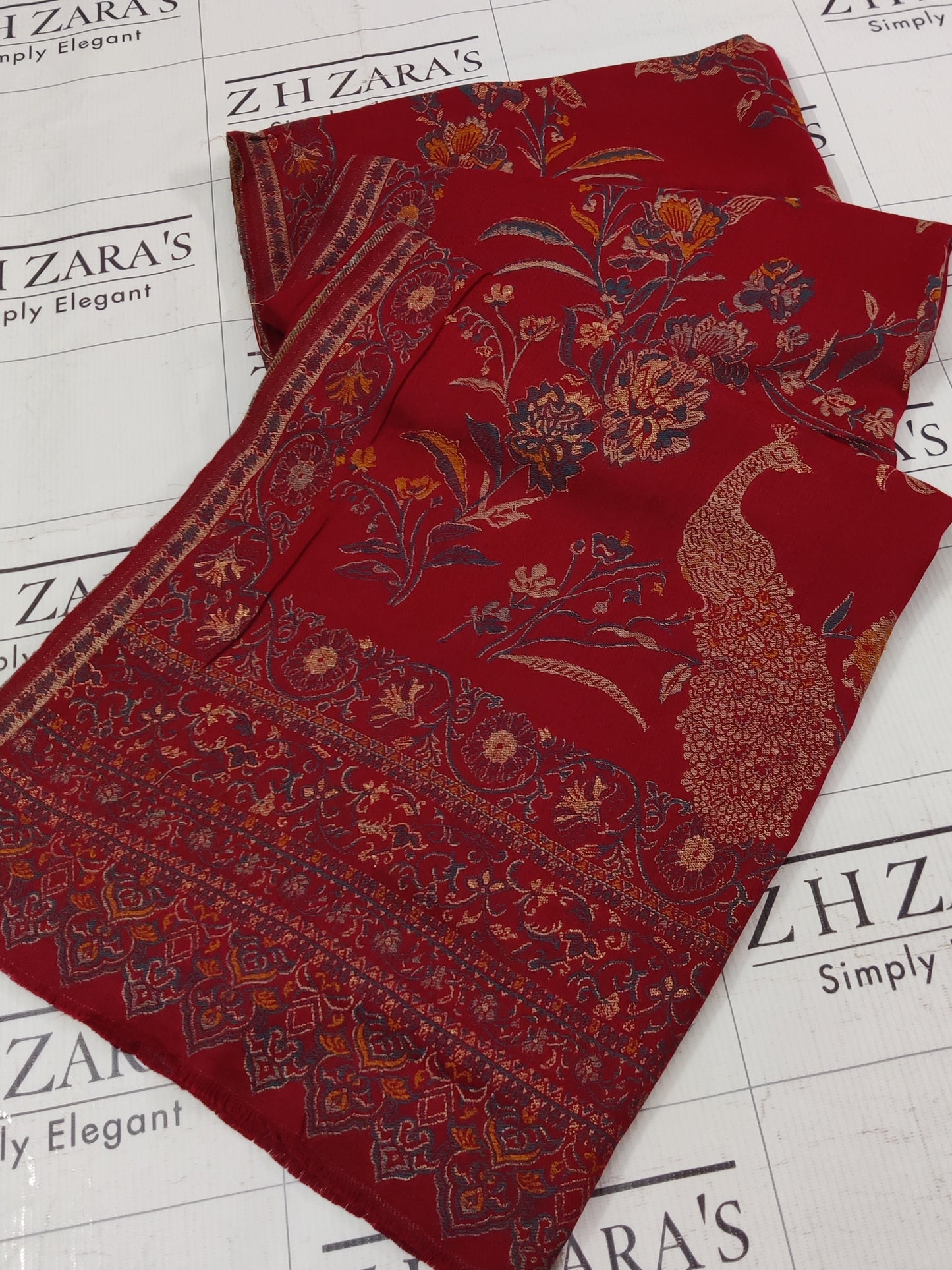 Maroon Gold Jaal Kani Pashmina Shawl