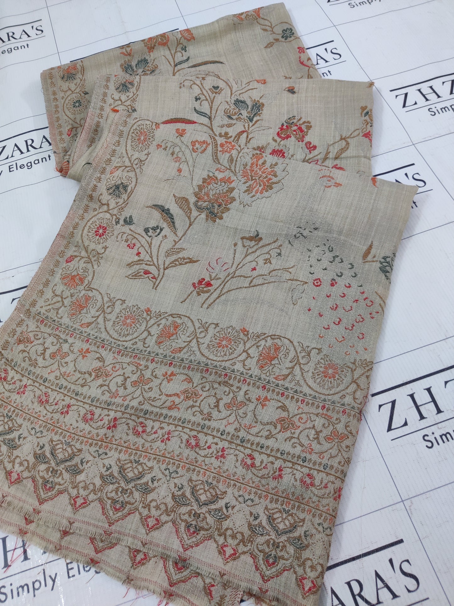 Beige Peach Jaal Kani Pashmina Shawl