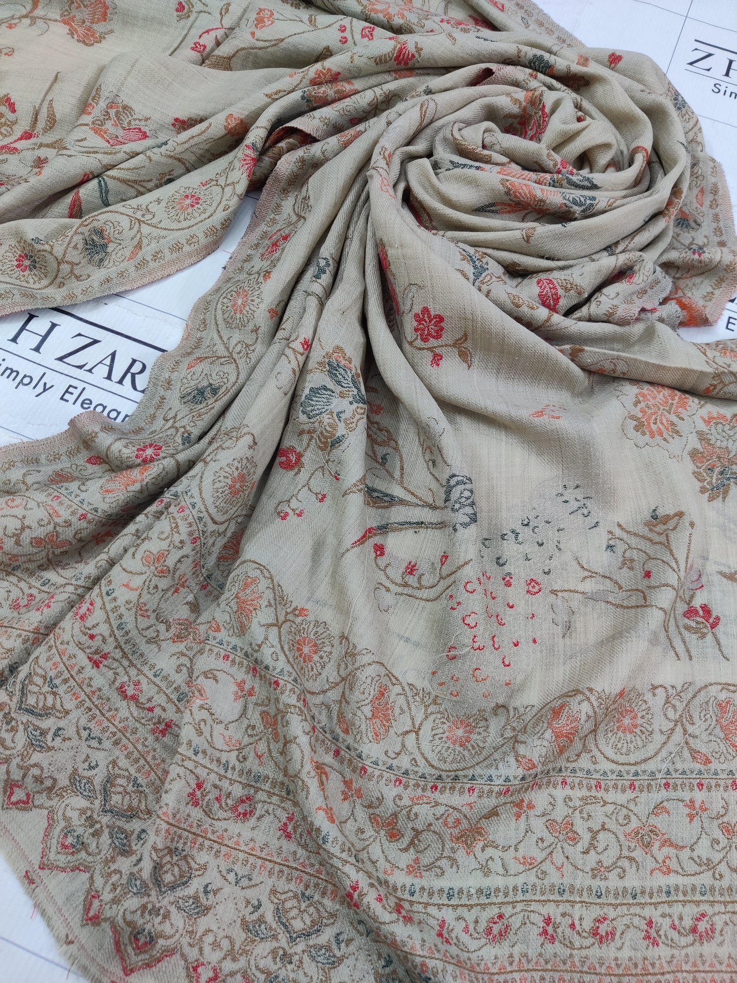 Beige Peach Jaal Kani Pashmina Shawl